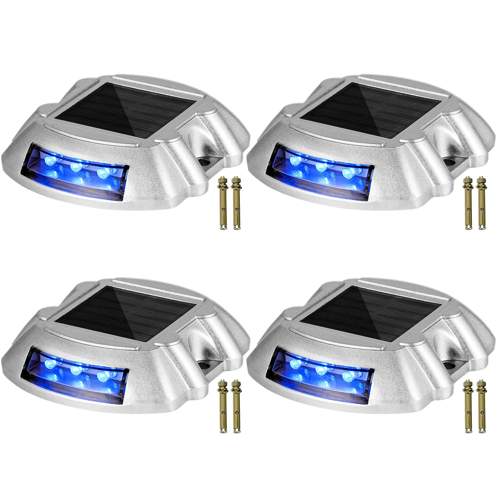 Vevor Solar Driveway Lights 4-Pack - 6 LED Bright Blue Outdoor Solar Deck Lights with Screw for Path, Garden, Walkway, Sidewalk & Steps - Perfect for Nighttime Safety and Landscape Lighting