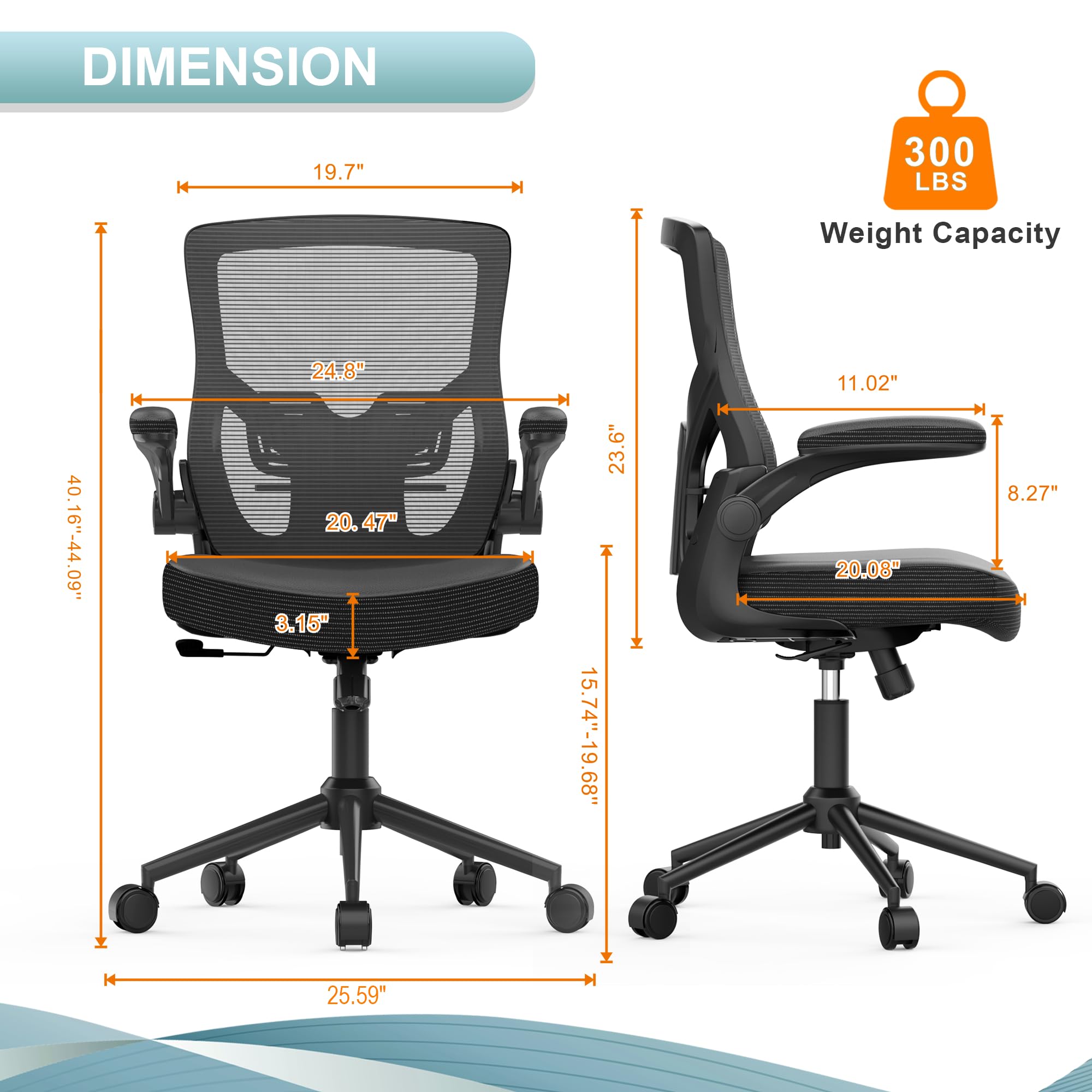 Ergonomic Office Chair with Adjustable Height, High Back & Lumbar Support - Home & Executive Desk Chair with Flip-Up Armrests & Swivel Base - Perfect for Long Work Hours, Gaming & Remote Work Setup