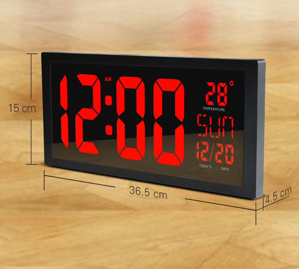 Large LED Digital Wall Clock with Thermometer for Living Room & Office