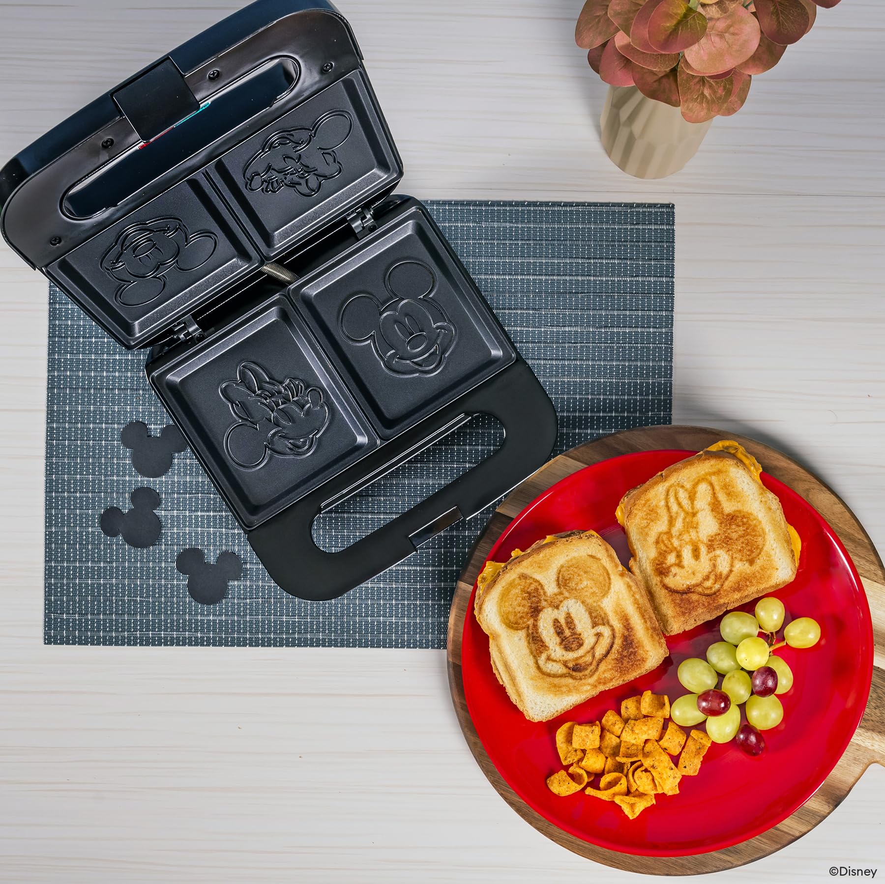 Disney Mickey and Minnie Mouse Sandwich Maker - Fun Character Toaster for Kids & Adults - Perfect for Breakfast, Snacks, and Party Food - Small Kitchen Appliance
