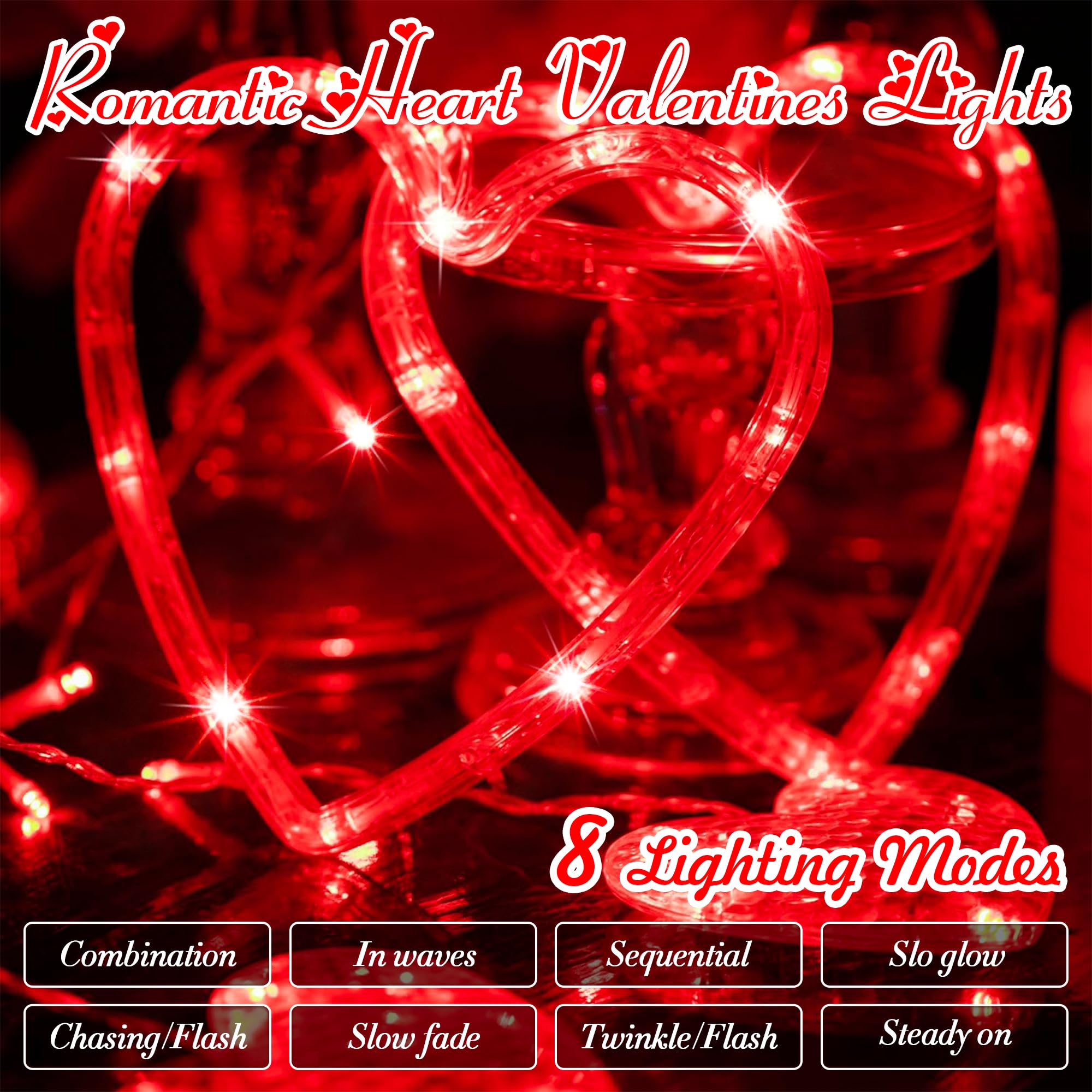 Romantic Heart Curtain Lights - 123 LED Love Heart String Lights with USB & Battery Power for Window, Bedroom, Party Decor - Valentine's Day, Mother's Day Gift (Red) | Perfect for Wedding, Anniversary, Christmas Decorations & Photo Backdrops