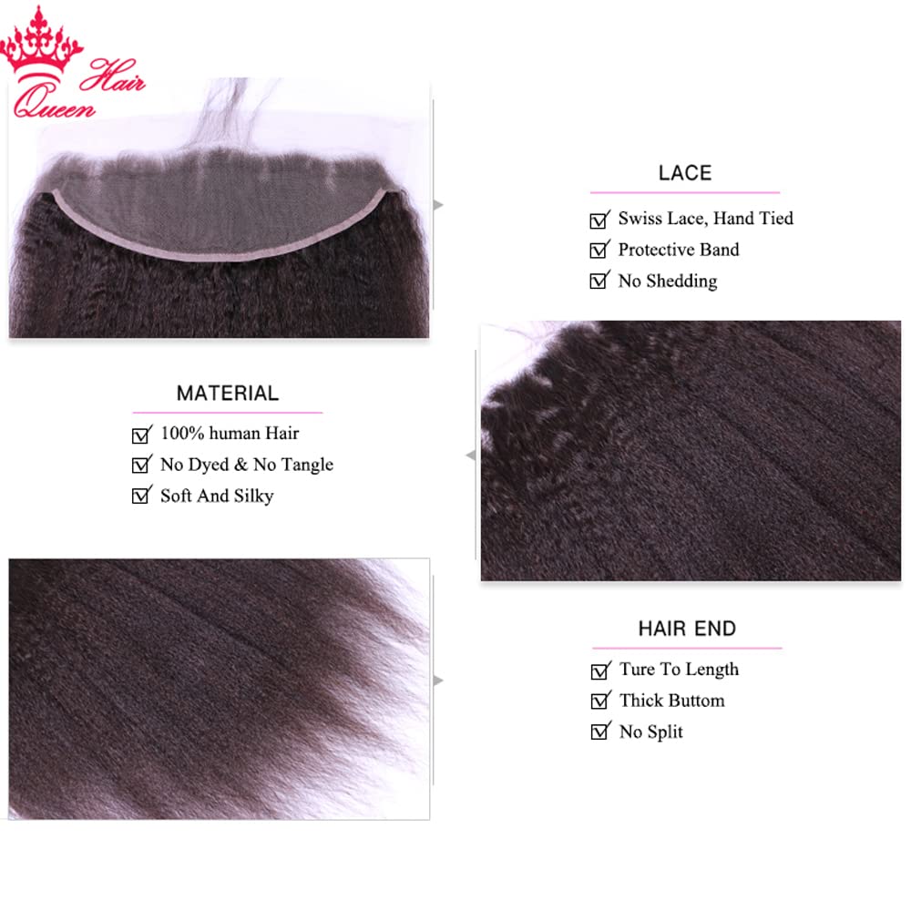 Pre-Plucked Brazilian Kinky Straight Lace Frontal Closure with Baby Hair | 12 Inch Virgin Human Yaki Straight Hair | Natural Hair Extensions for Women | Perfect for Protective Styles, Weaves & Everyday Glam