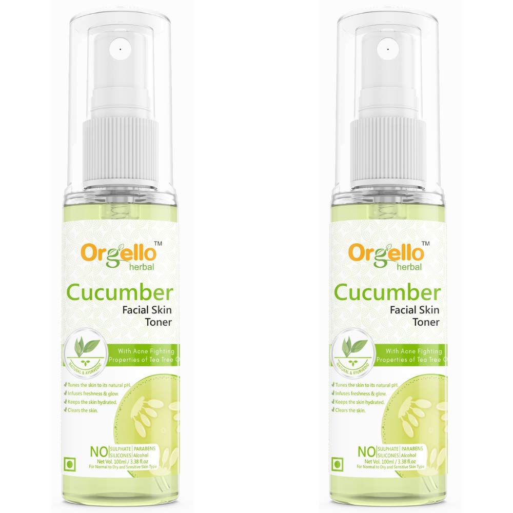 Orgello Herbal Cucumber Toner Mist Spray - Alcohol-Free Facial Toner for Pore Tightening, Skin Purifying & Glowing Complexion (2 x 100ml) | Refreshing Face Mist for Daily Skincare Routine, Post-Workout Revival & Travel Essential
