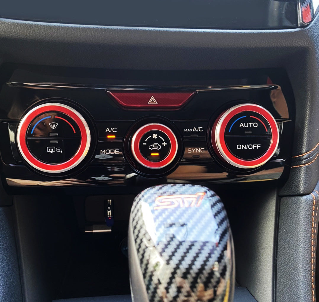 3-Piece Red AC Climate Control Switch Knob Ring Covers for Subaru 2018+ XV Crosstrek - Interior Car Accessories for Customization & Protection
