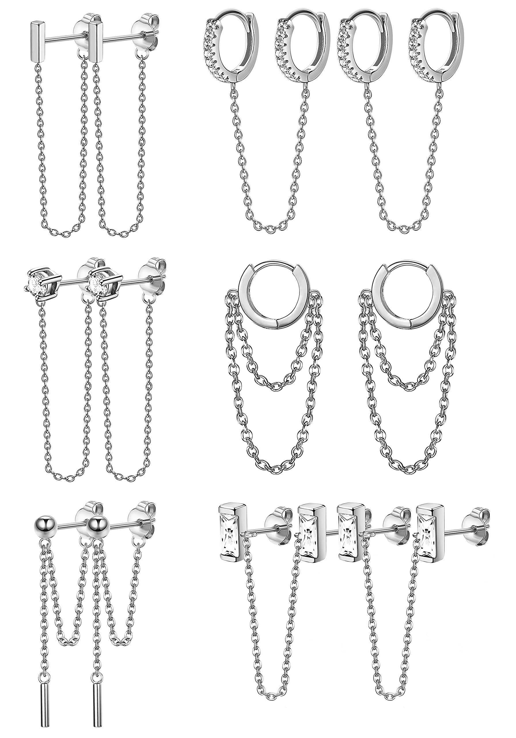 Drperfect 6 Pairs Women's CZ Dangle Earrings Set - Copper Ball Stud, Bar Stud & Huggie Hoop Earrings for Cartilage, Helix & Lobe Piercing | Perfect for Parties, Weddings & Everyday Wear