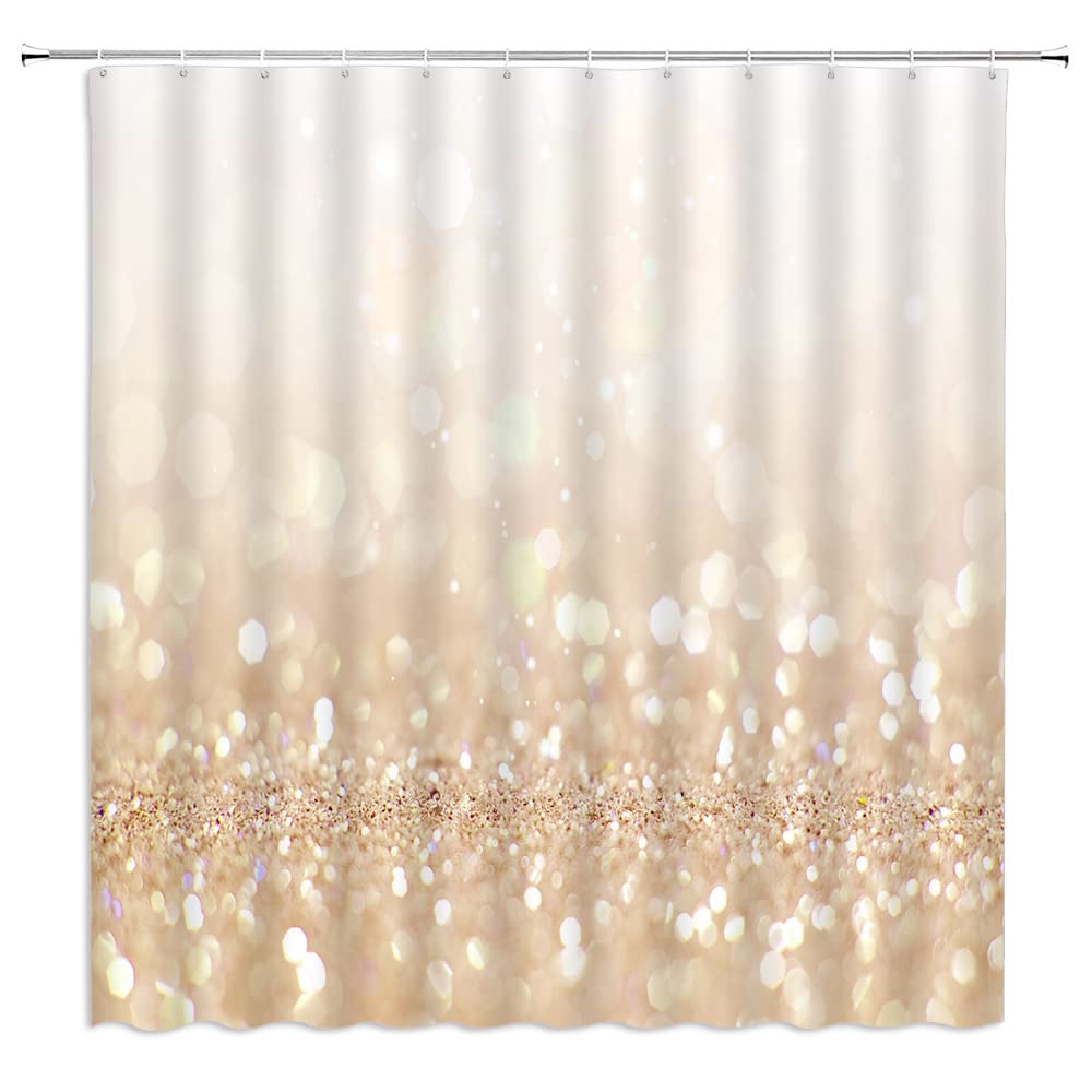 Wheat Glitter Shower Curtain - Non-Shedding Sparkle Bathroom Decor for Women & Girls, 74.8x70 Inches with Hooks - Elegant Dream Art Design Fabric for Shower, Bathroom, and Dorm Decor