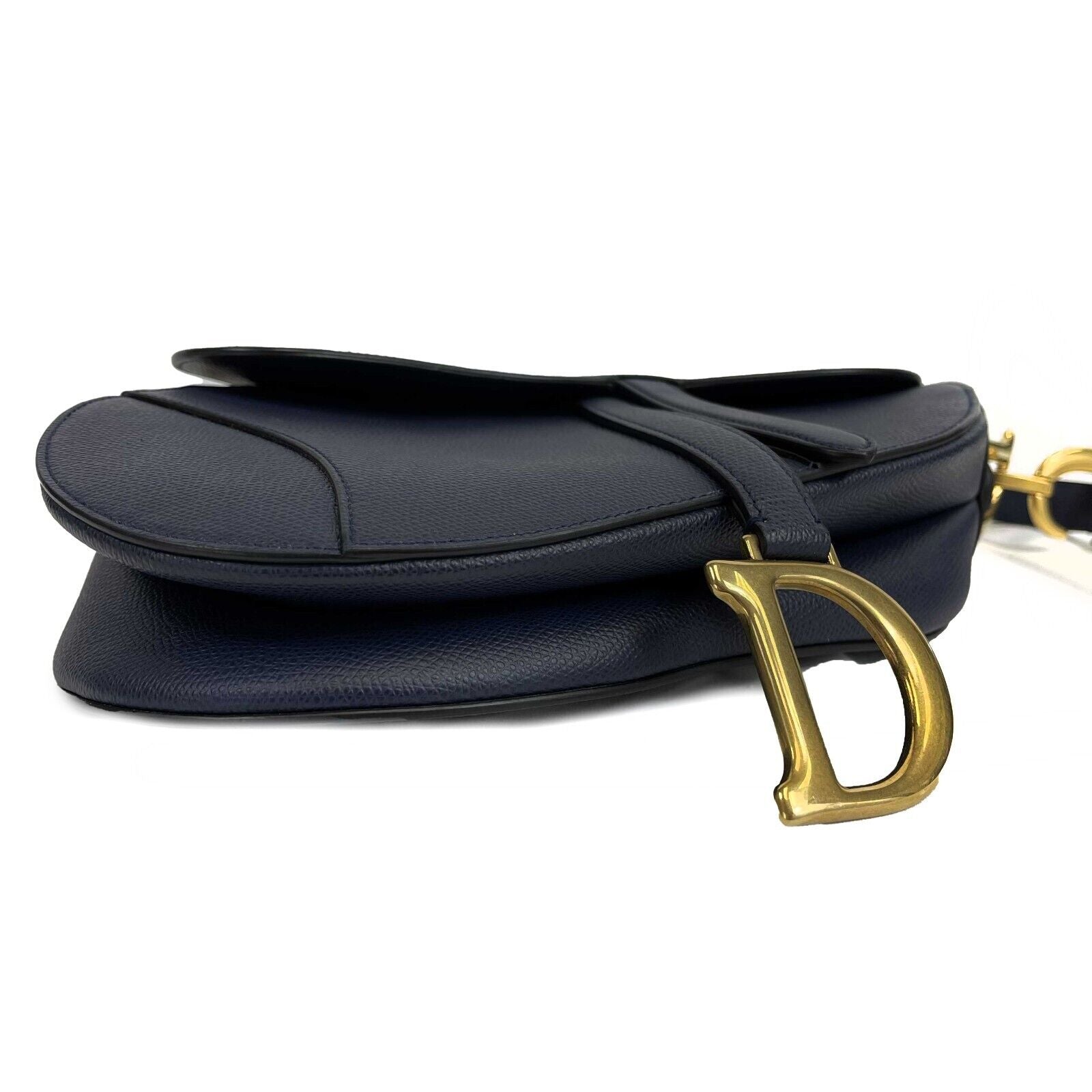 Christian Dior Calfskin Leather Saddle Bag - Navy Blue & Gold CD Shoulder Bag for Women | Luxury Designer Handbag for Everyday Use, Work & Special Occasions