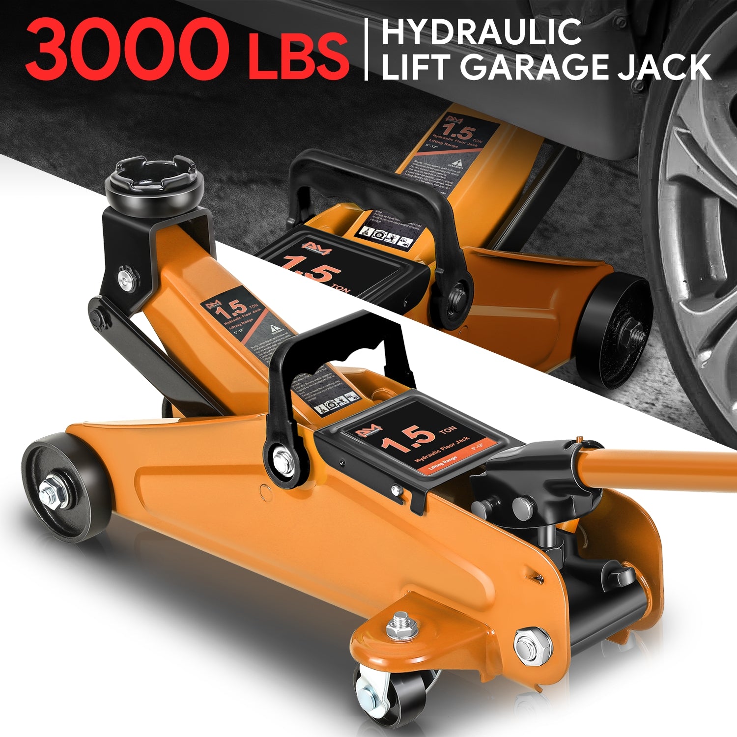 1.5 Ton Hydraulic Trolley Floor Jack - Heavy Duty Car Lift with 5.3