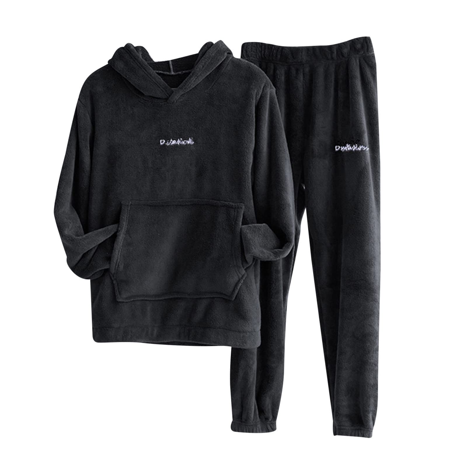 **Women's & Men's Soft Velvet Pajama Set - 2-Piece Hoodie & Sweatpants Sleepwear for Winter - Cozy Nightwear & Loungewear for Home (Black, One Size) - Perfect for Relaxing, Sleeping & Staying Warm**