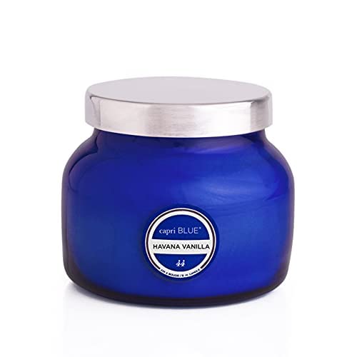 Capri Blue Signature Jar Candles - Long-Lasting Soy Wax Blend with Tropical Havana Vanilla Scent - 8 oz Luxury Candle in Blue Decorative Glass Jar - Perfect for Home Decor, Relaxation & Romantic Ambiance