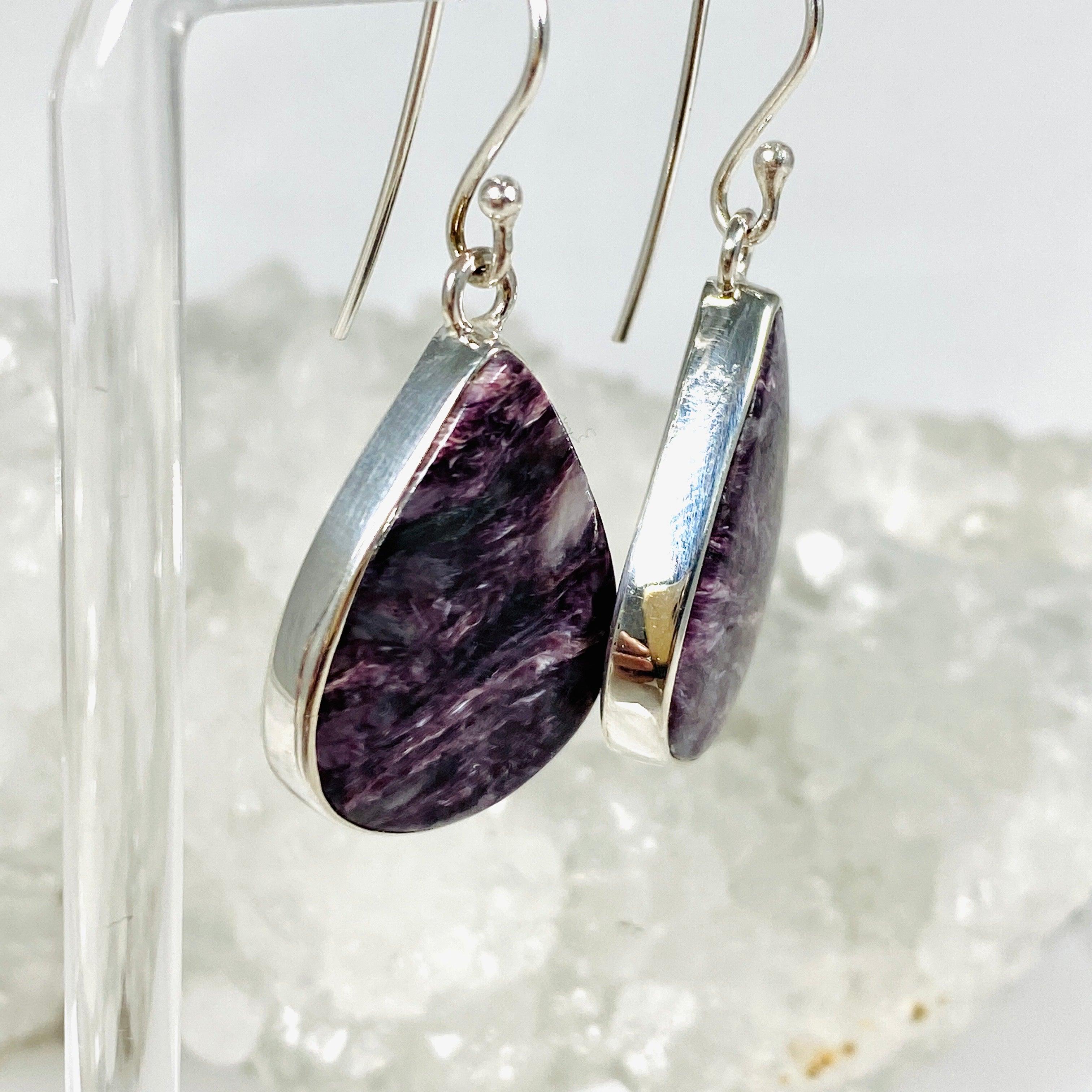 Charoite Teardrop Earrings KEGJ1405 - Handmade Purple Gemstone Jewelry for Women | Elegant Dangle Earrings for Parties, Weddings & Special Occasions