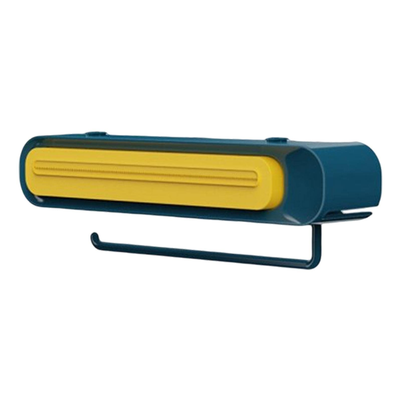 MagiDeal Plastic Wrap Cutter Dispenser - Wall Mounted Cling Film Dispenser for Kitchen, Food Storage Organizer (Blue & Yellow) - Perfect for Meal Prep, Leftovers & Food Preservation