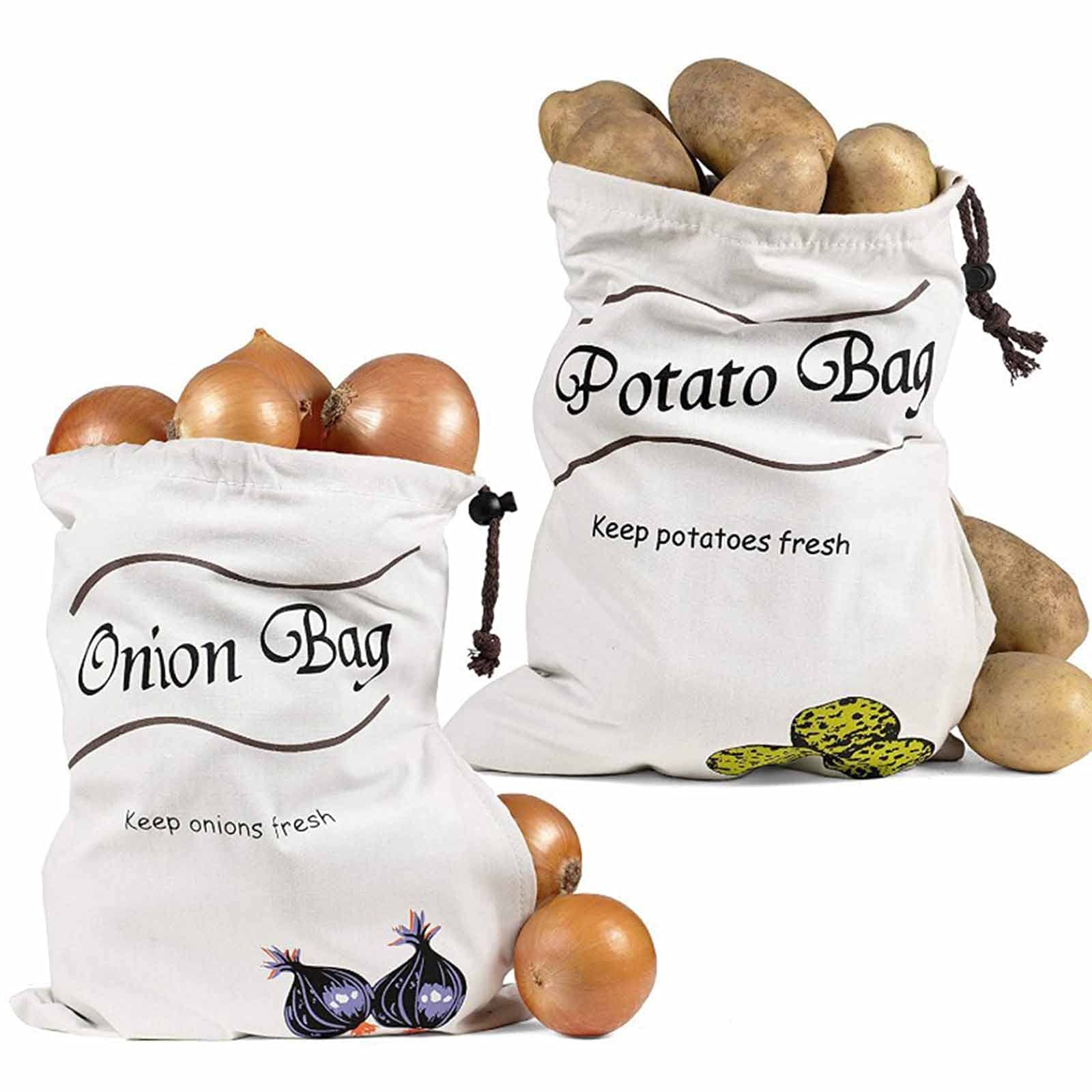 INDKOPVA Potato and Onion Storage Bins - Set of 2 Washable Farmhouse Style Kitchen Organizers with Pockets for Pantry Floor Storage | Perfect for Fresh Produce, Root Vegetables, and Bulk Food Organization