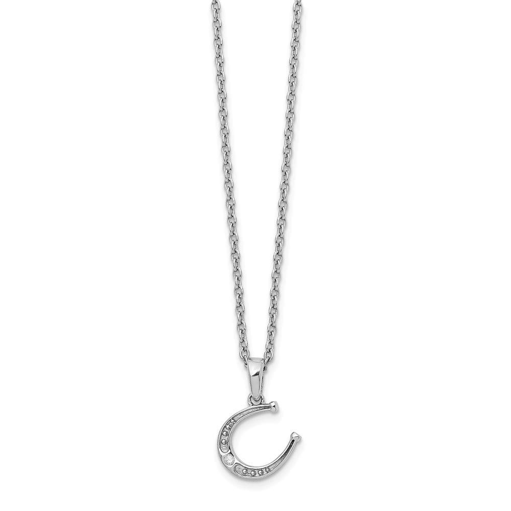 925 Sterling Silver Polished Lobster Claw Closure White Ice Diamond Horseshoe Necklace - 18 Inch, 10mm Wide Elegant Jewelry Gift for Women | Perfect for Birthday, Anniversary, Valentine's Day & Everyday Wear