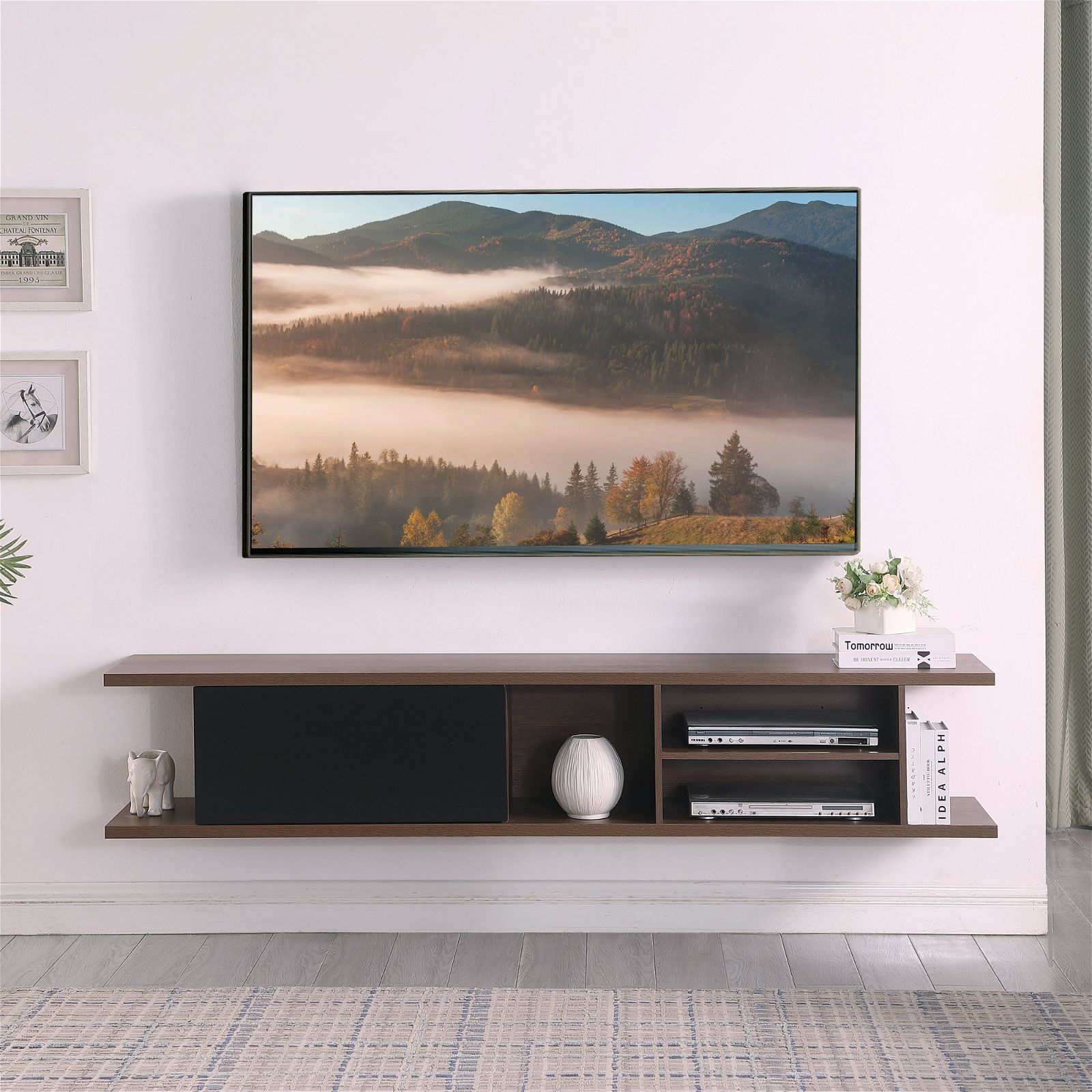 Auldrin 200cm Floating TV Stand Entertainment Center, Wall Mounted TV Console with Storage Shelf - Dark Oak Wood Modern Design by Tauris - Perfect for Living Room, Bedroom & Home Theater Setup