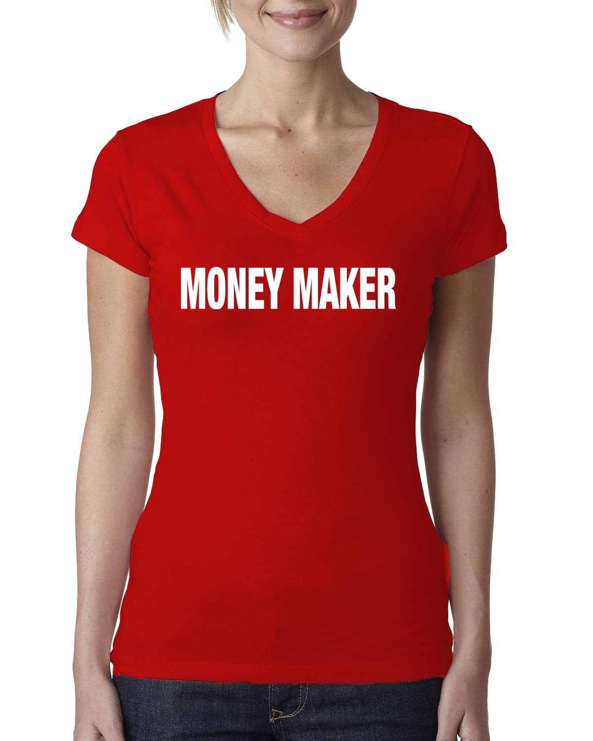 Wild Bobby Money Maker Dollar Cents Work Life Support Humor Women's Junior Fit V-Neck T-Shirt - Funny Office & Casual Wear Tee for Women
