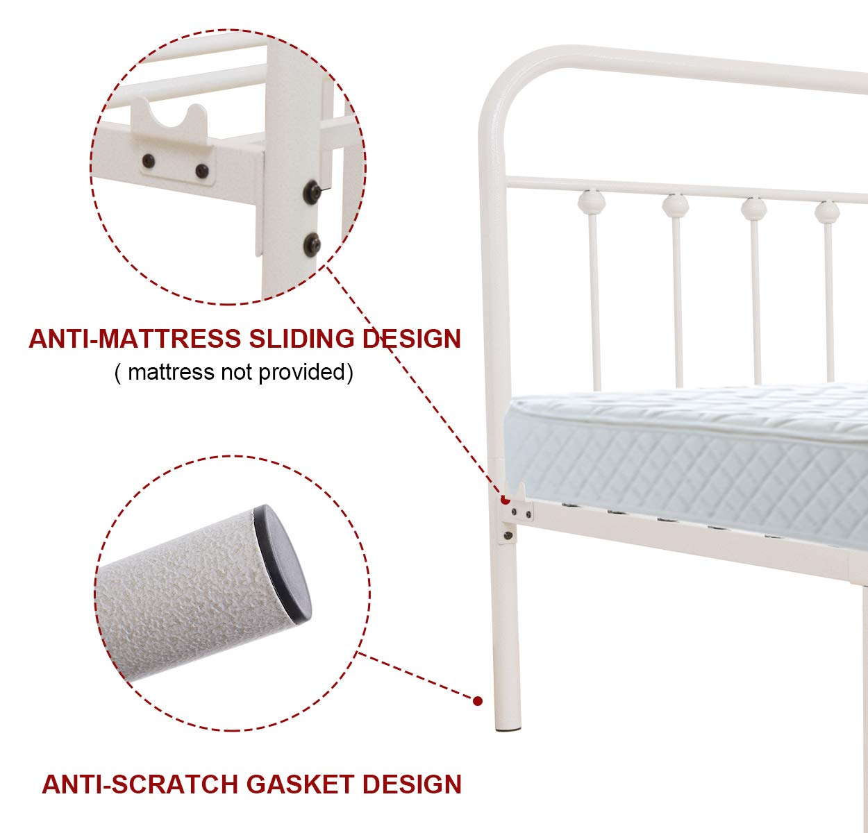 White Metal Bed Frame Queen Size with Headboard & Footboard - Sturdy Platform Mattress Base, Metal Tube & Iron-Art Design - Perfect for Modern Bedrooms, Guest Rooms & Dormitories (Queen, White)