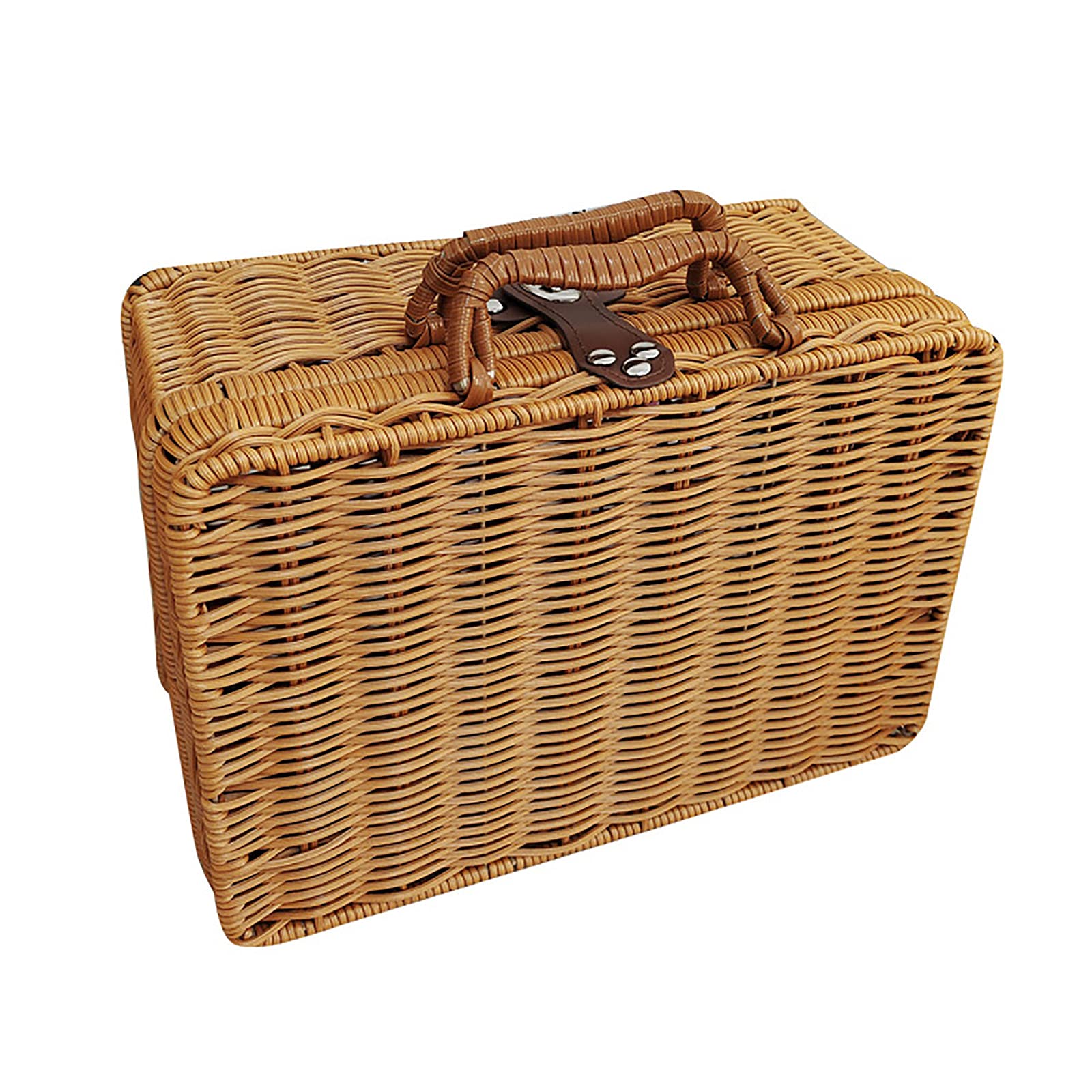 Vintage Woven Wicker Storage Basket with Lid - Handmade Seagrass Suitcase Style Organizer for Home Decor, Picnic, Grocery Storage & Travel Accessories | Retro Rattan Decorative Box for Bedroom, Bathroom & Outdoor Use