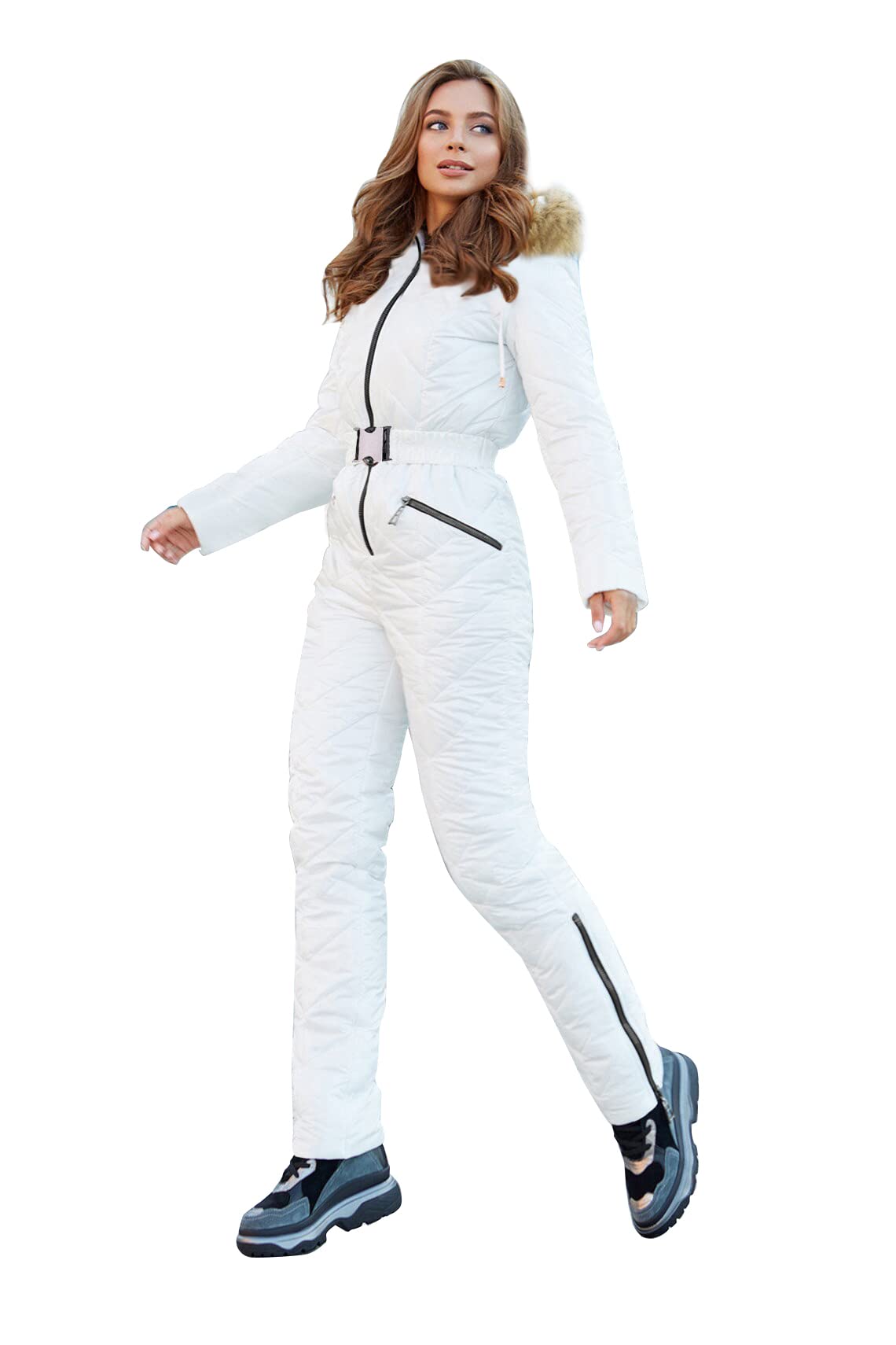 Yousify Women's Winter Ski Suit - One Piece Hooded Snowsuit with Fur Collar for Skiing, Snowboarding & Outdoor Sports | Waterproof & Warm Winter Coat for Cold Weather Adventures