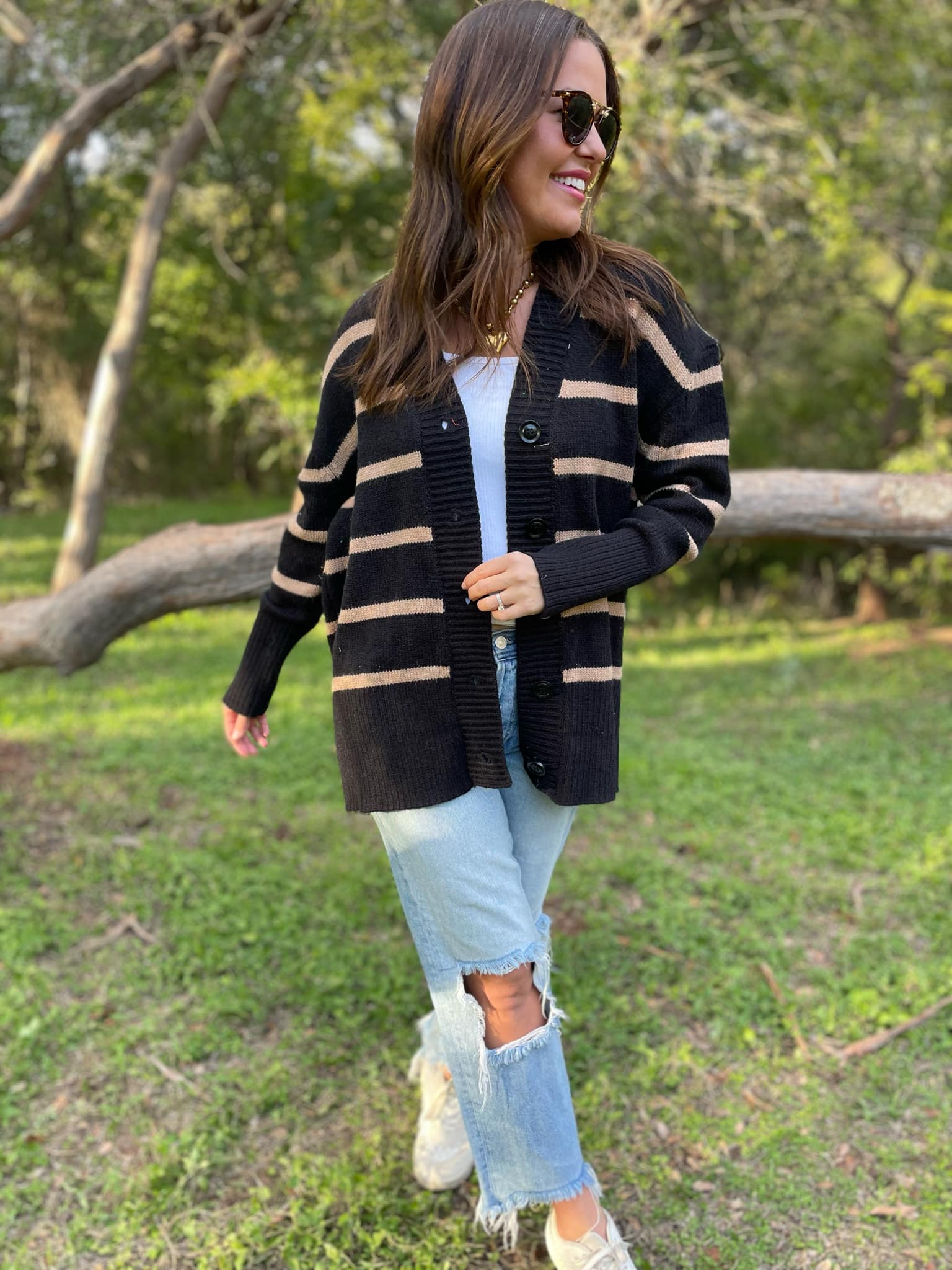 Brooks Striped Cardigan for Women - Soft Knit Long Sleeve Open Front Sweater | Perfect for Fall & Winter Layering, Office Wear & Casual Outfits