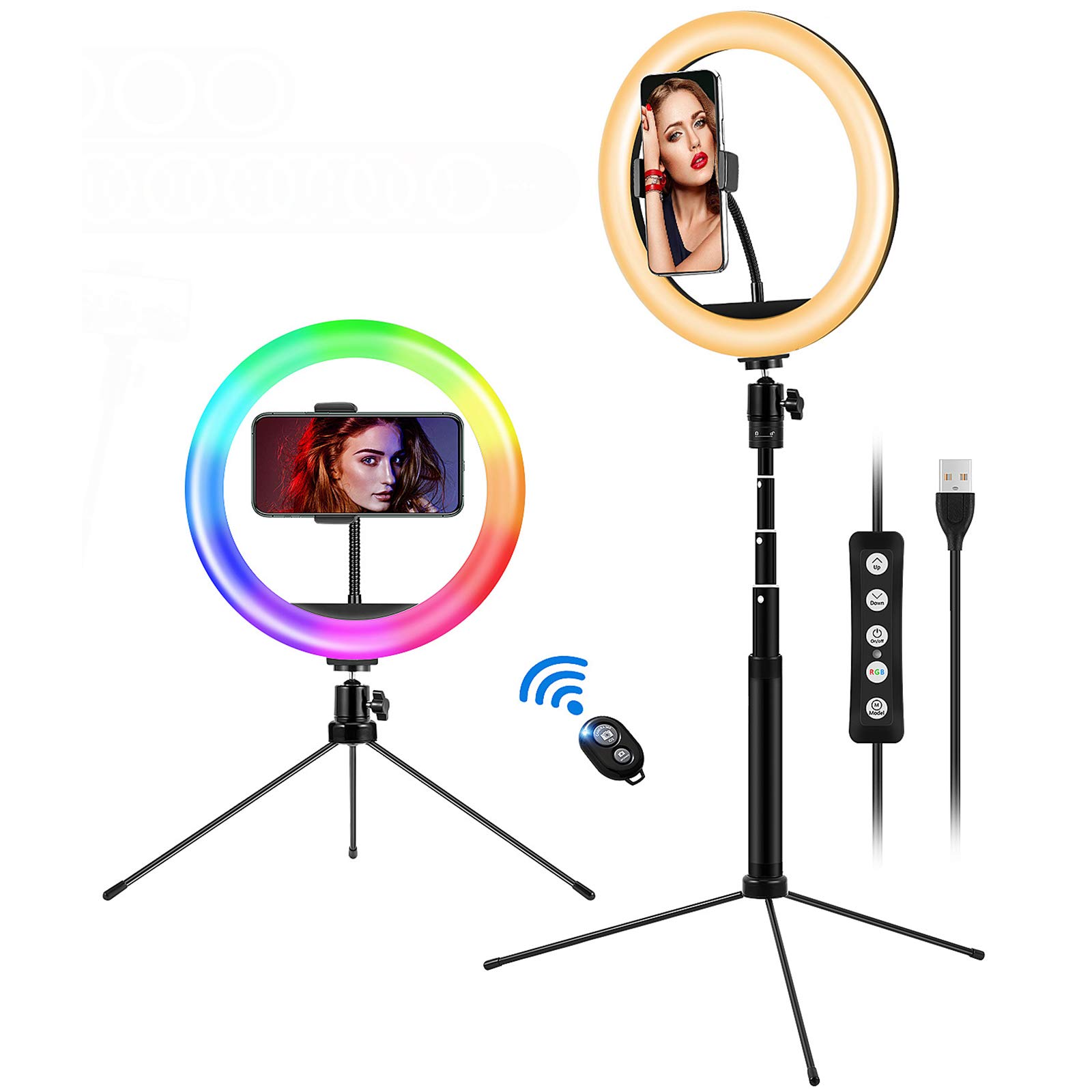 ZXCVASDF 10-inch Dimmable RGB Ring Light with Tripod Stand & Phone Holder - Perfect for Live Streaming, Makeup Videos, YouTube Content Creation - Compatible with iOS/Android Smartphones