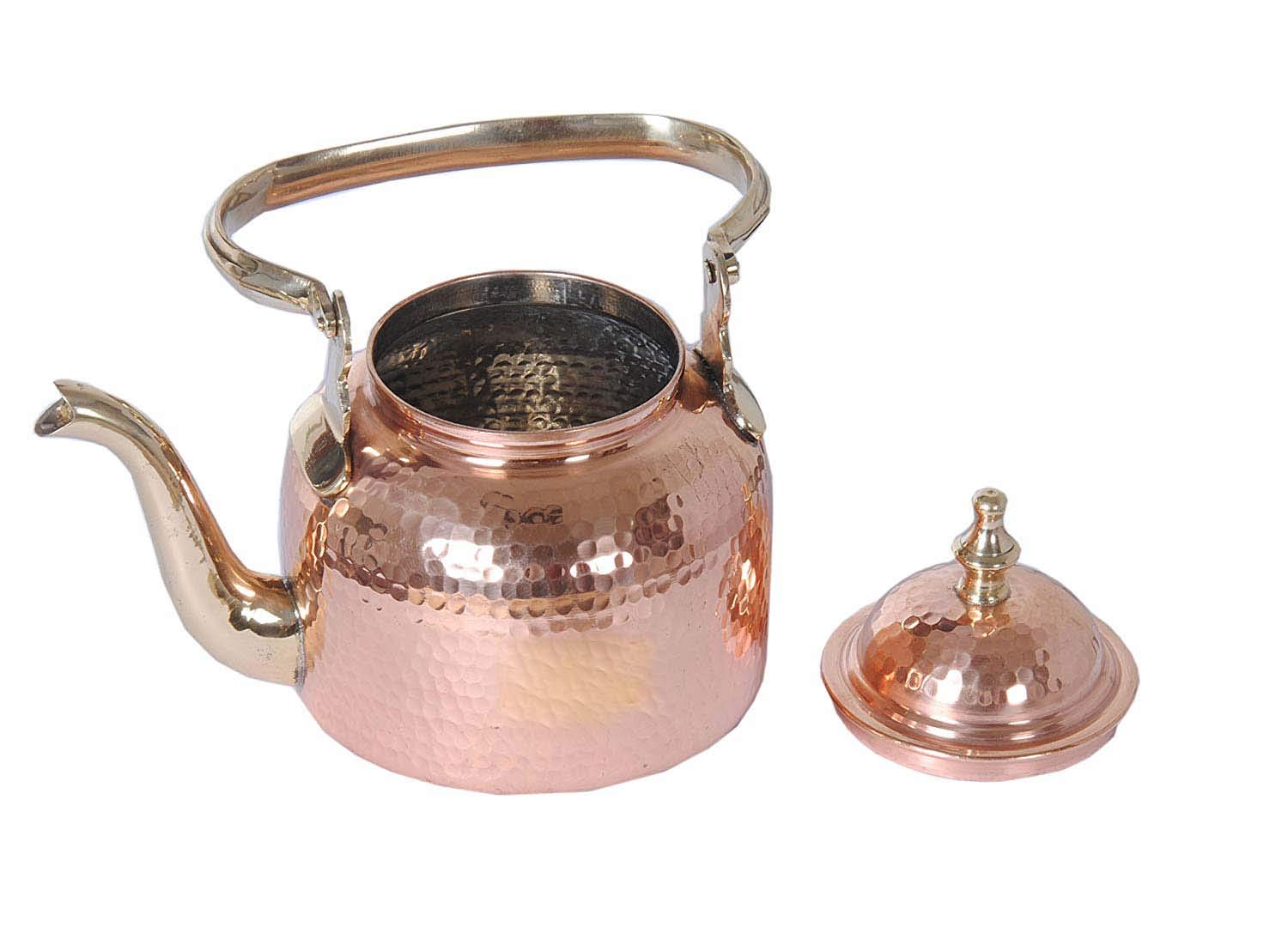 Hammered Copper Tea Kettle with Tin Lining - Vintage Style Stovetop Teapot for Tea & Coffee Brewing - Elegant Brown Tableware for Kitchen, Dining Room & Gift Giving
