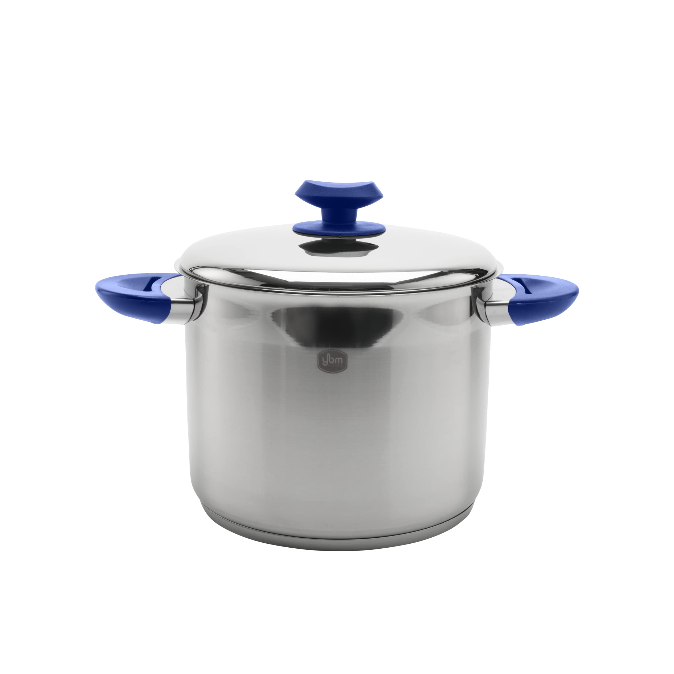YBM Home 5 Quart Commercial Grade 18/10 Stainless Steel Stockpot with Lid - Induction Compatible Cookware with Encapsulated Aluminum Core - Blue - Perfect for Soups, Stews, Pasta & Large Batch Cooking