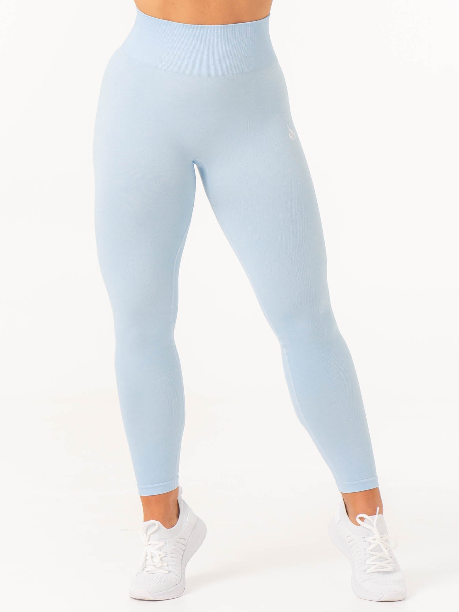 Premium High-Waisted Contour Seamless Leggings - Sky Blue Marl - Yoga, Workout & Everyday Wear