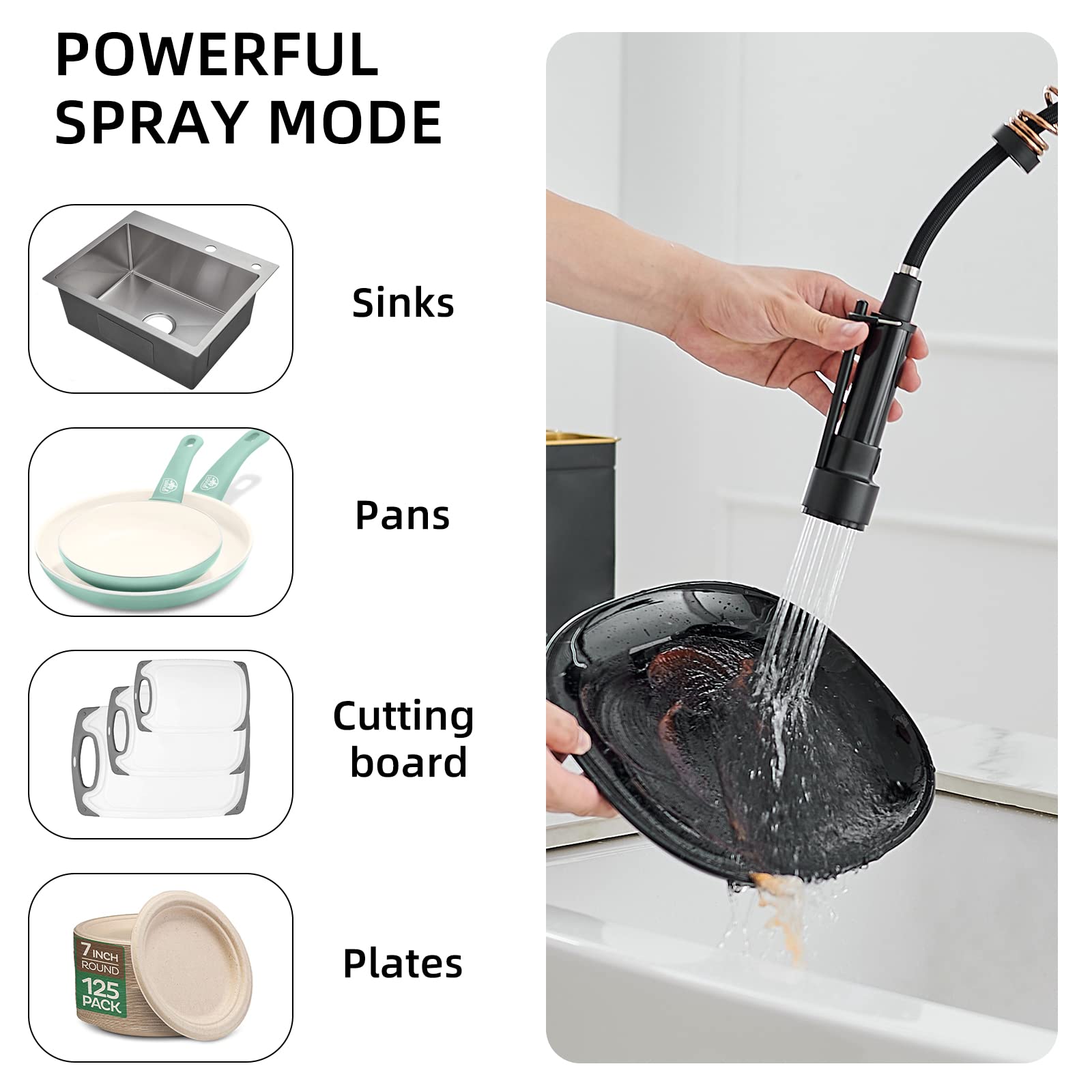 AIMADI Matte Black Commercial Kitchen Faucet - Single Handle Pull Down Sprayer with Spring Rose Gold Accent | Perfect for Restaurants, Home Kitchens & Bar Sinks