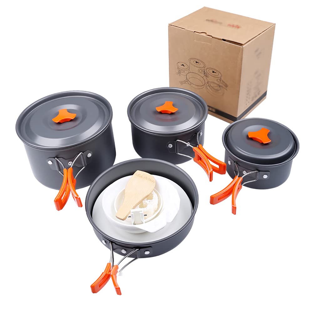 14-Piece Hard Anodized Camping Cookware Set - Stackable Non-Stick Pots with Storage Bag - Lightweight Outdoor Cooking Kit for Hiking, Picnic & Backpacking | Perfect for Camping Trips, RV Adventures & Outdoor Cooking