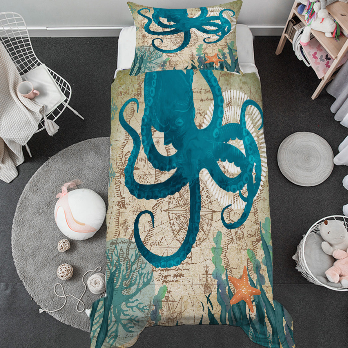 Octopus Love Toddler Bed Set - Cute Ocean Themed 3-Piece Nursery Bedding for Boys & Girls | Perfect for Kids' Rooms, Daycare, and Baby Showers