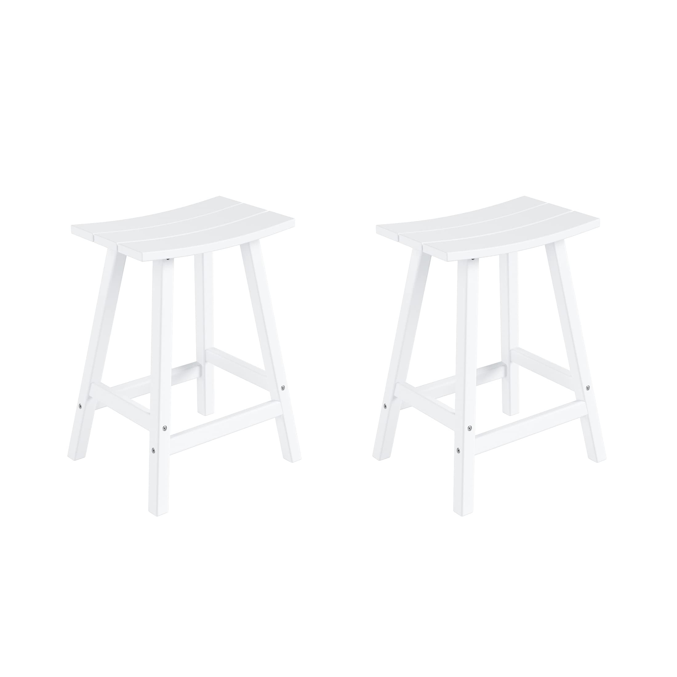 WestinTrends Malibu 2-Piece 29-Inch Height Outdoor Bar Stools Set - White Patio Saddle Stools for Backyard, Poolside & Restaurant Use
