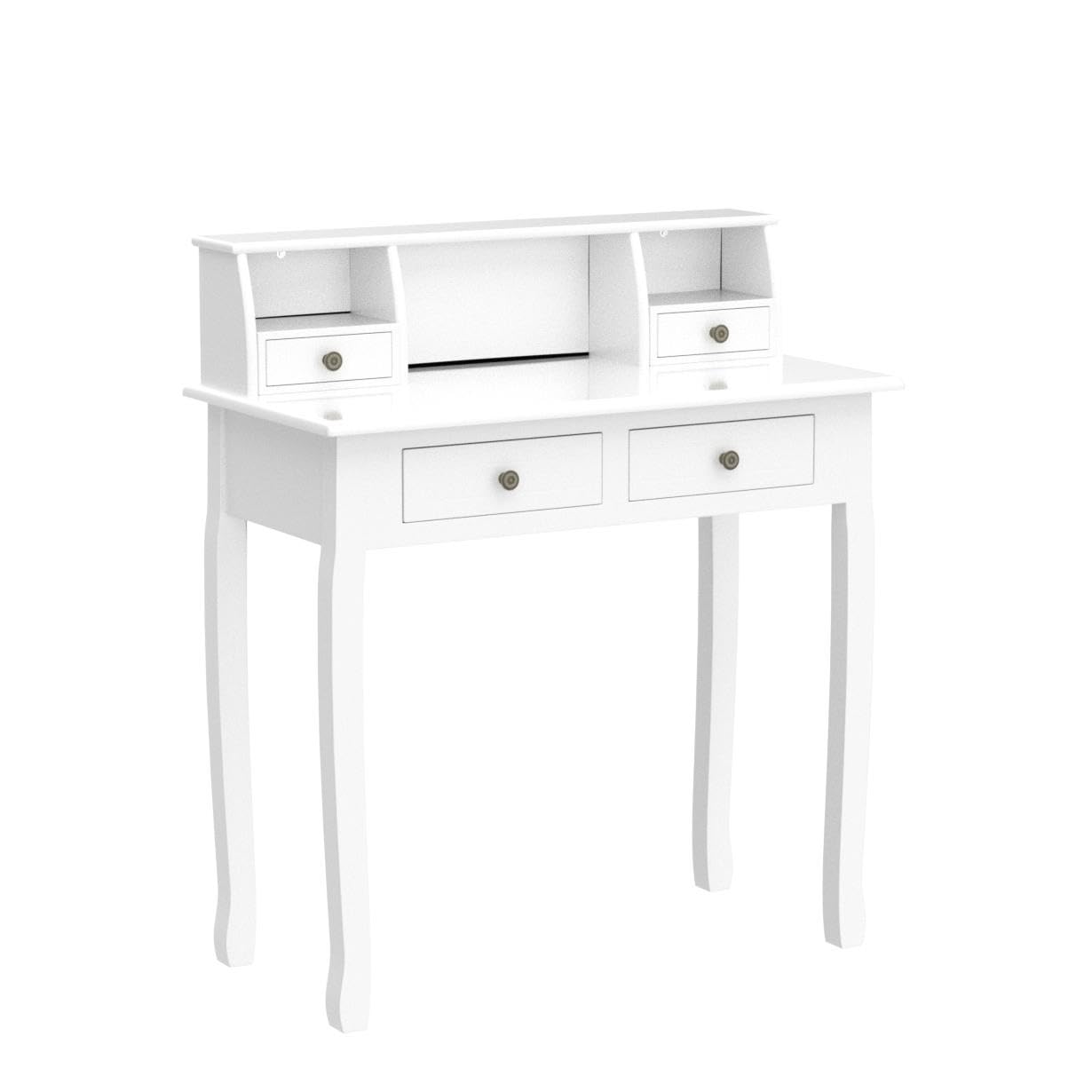 DMAITH 32 Inch Small Writing Desk with Hutch & Drawers - Compact Home Office Desk, Study Table, Computer Desk for Students, Space-Saving Vanity Makeup Dressing Table - Perfect for Bedroom, Dorm, Apartment (White)