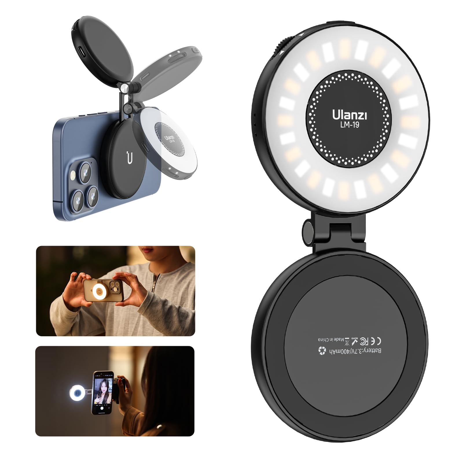 ULANZI Magnetic Selfie Light with LED Fill Light - Magsafe Compatible Phone Ring Light for iPhone, Android | Perfect for Selfies, Photography, TikTok Videos, Zoom Calls & Video Conferences | Black