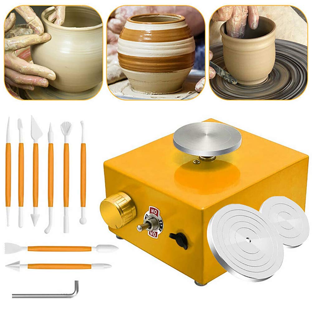 Mini Pottery Wheel Machine for Kids - Electric DIY Clay Wheel with 6.5cm & 10cm Turntables - Ceramic Molding Tool for Children's Art Projects, School Crafts & Home Pottery Making