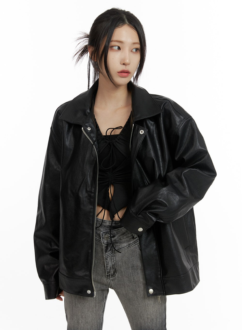 Stylish Faux Leather Zip-Up Jacket for Men & Women | Trendy Vegan Leather Biker Style Outerwear | Perfect for Casual Outings, Nightlife & Motorcycle Rides - CF428