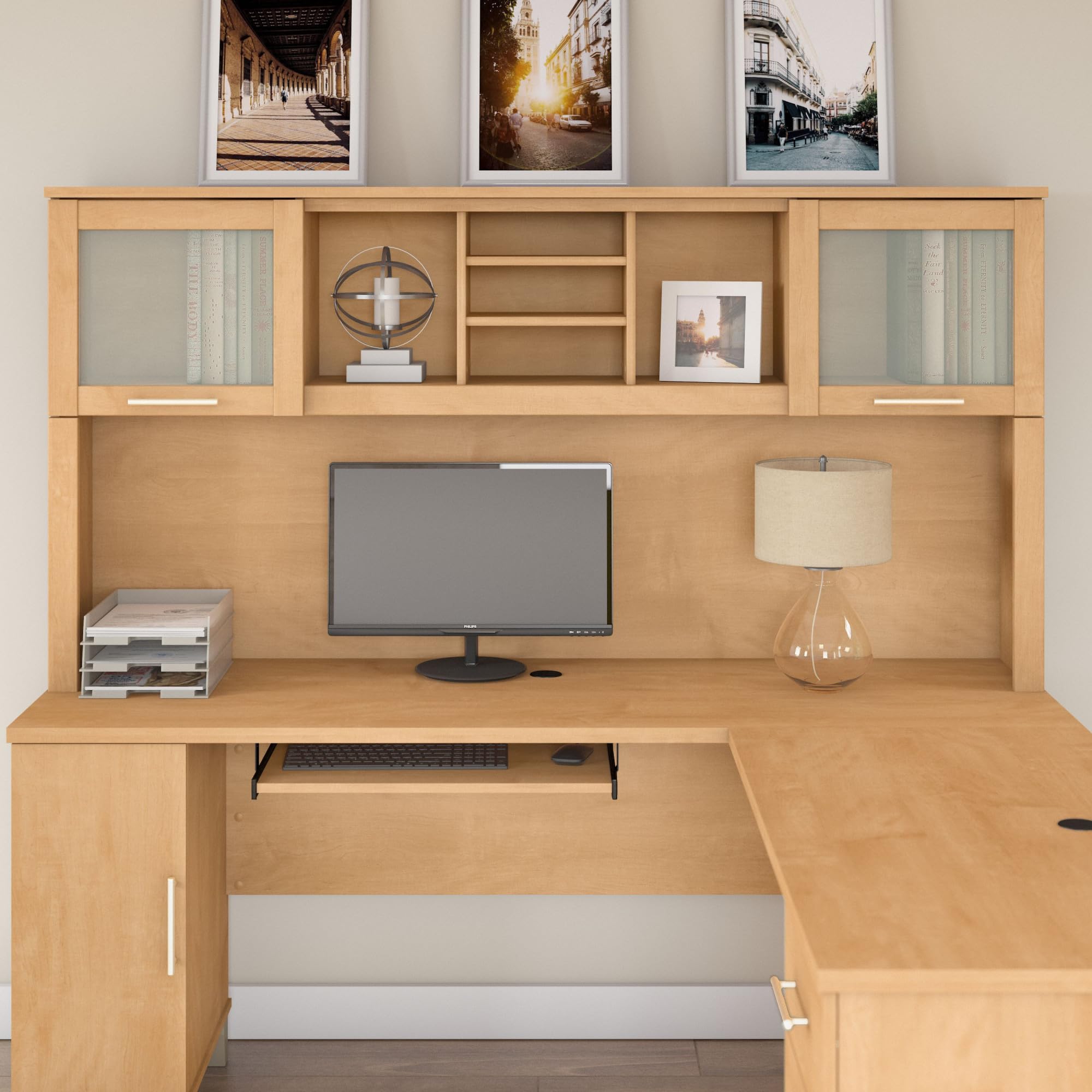 Bush Furniture WC81411 71-Inch Wide Maple Cross Desk Hutch - Home Office Organizer with Storage Shelves for Books, Files & Decor - Perfect for Study, Work & Remote Office Setup