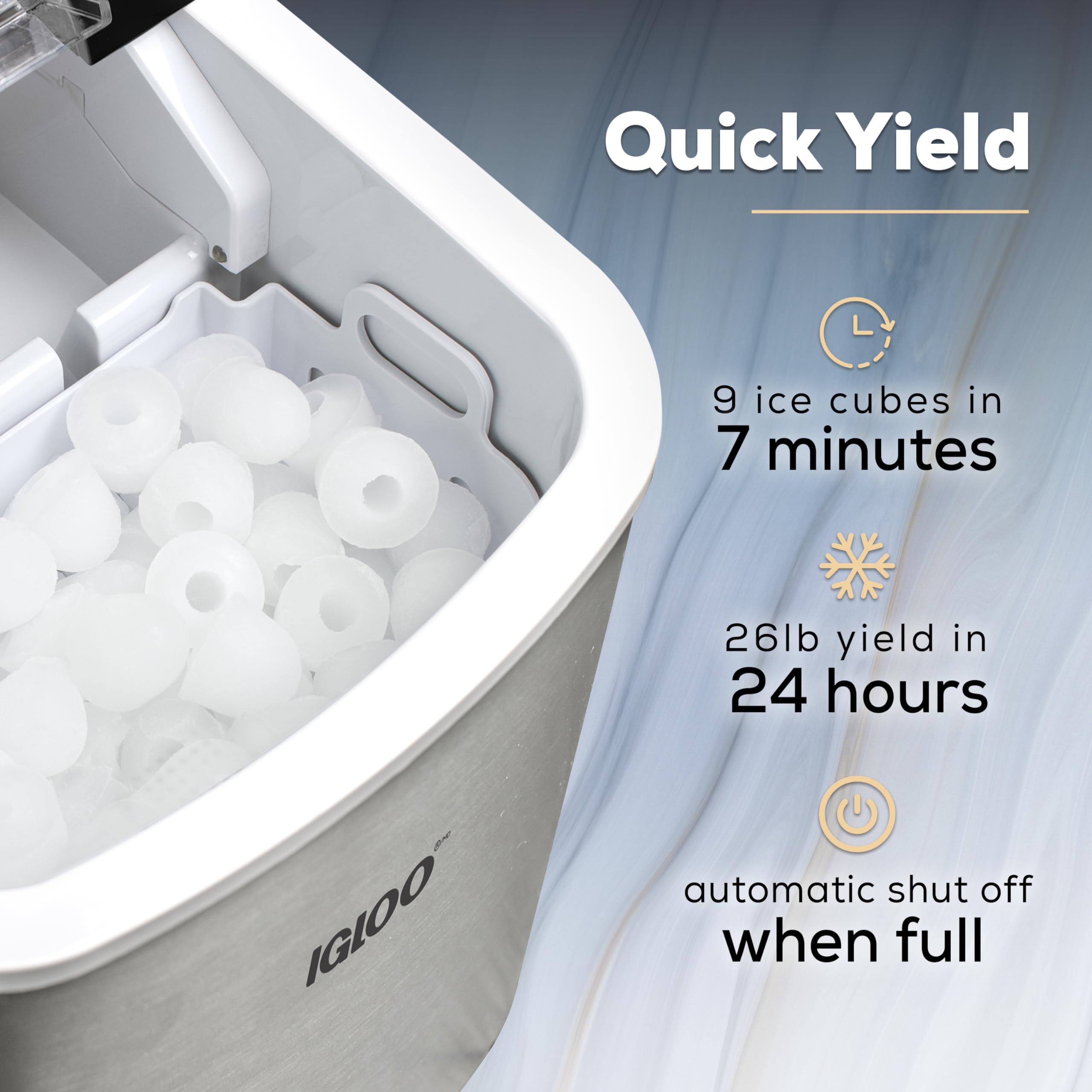 Igloo Automatic Self-Cleaning Portable Electric Countertop Ice Maker Machine - 26 lbs/24H, 9 Cubes in 7 Mins - Stainless Steel with Ice Scoop & Basket - Perfect for Home, Office, RV, and Outdoor Parties