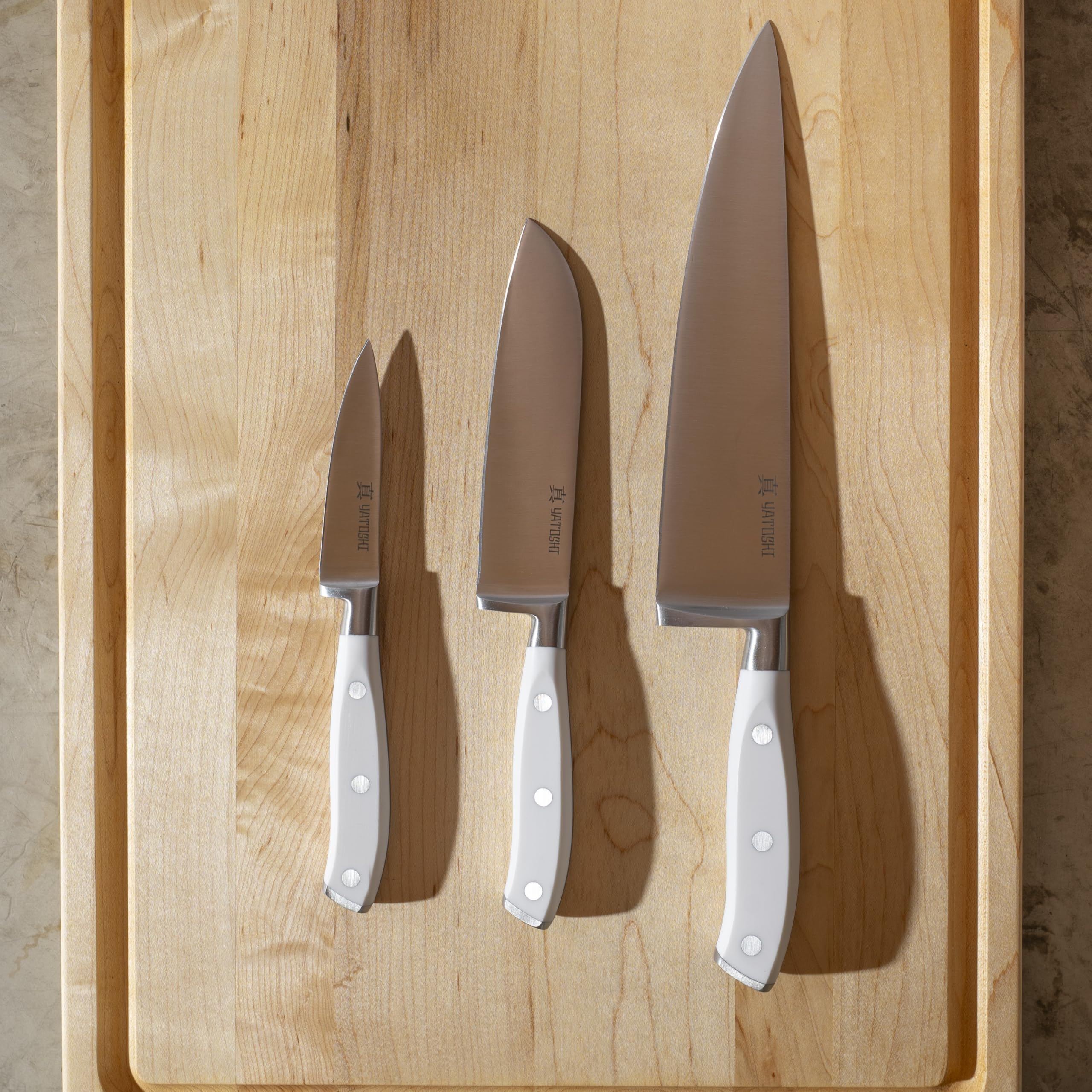 Yatoshi Pro 6-Piece Magnetic Kitchen Knife Set - Ultra Sharp High Carbon Steel Knives, White Block for Precision Cooking & Meal Prep