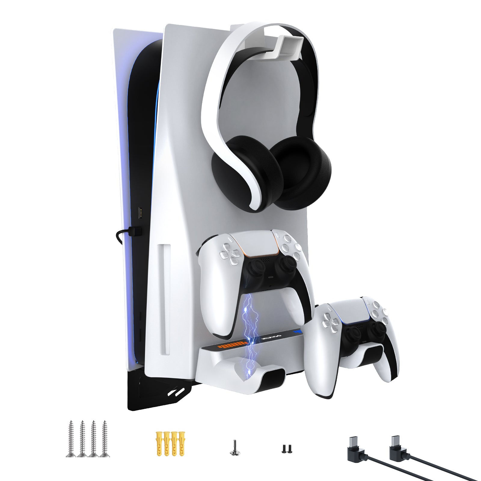 NexiGo PS5 Wall Mount Kit with Dual Controller Charging Station - Secure & Space-Saving Vertical Stand for PlayStation 5 - Perfect for Gaming Rooms & Small Spaces