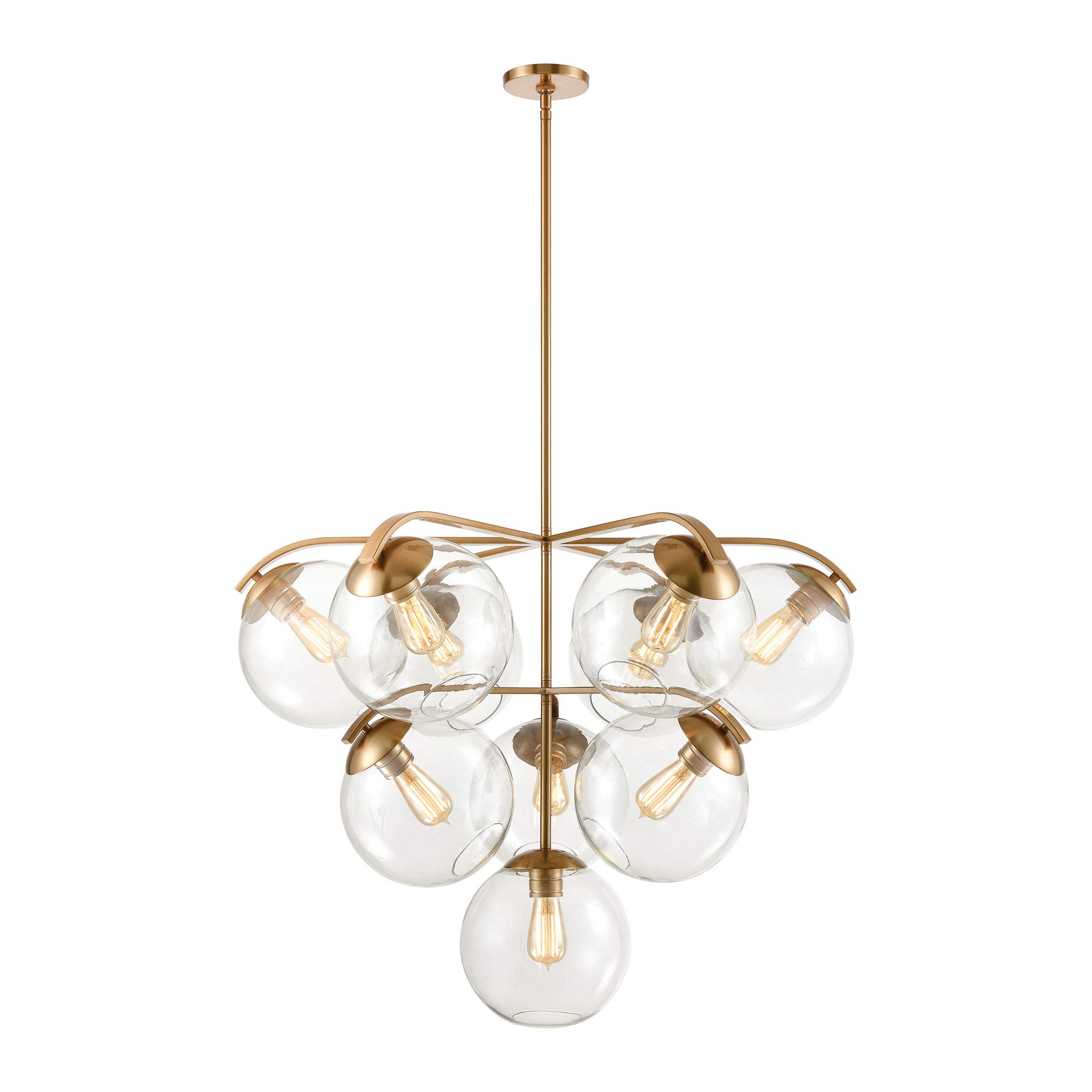 10-Light Satin Brass Chandelier with Clear Glass Shades - Elegant Dining Room Lighting for Modern Home Decor