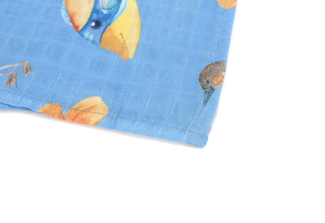 Soft Baby Muslin Swaddle Blanket - Humu Nene Hibiscus Blue Design - Perfect for Newborn Swaddling, Nursing & Stroller Use