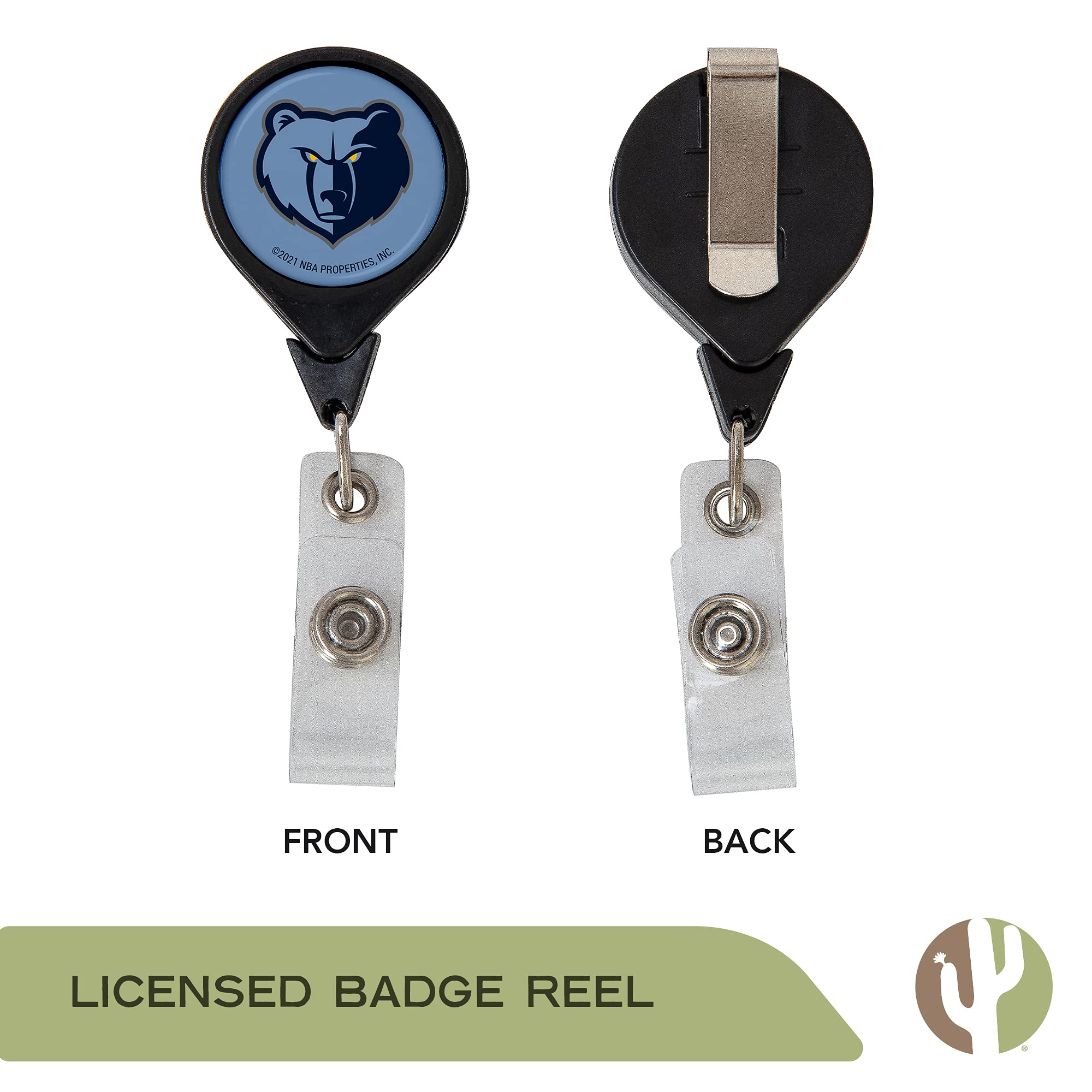 Memphis Grizzlies NBA Retractable Badge Holder - Cactus Design ID Reel with Ticket Clip for Lanyard | Perfect for Work, School, Office & Events | Official Team Merchandise for Basketball Fans