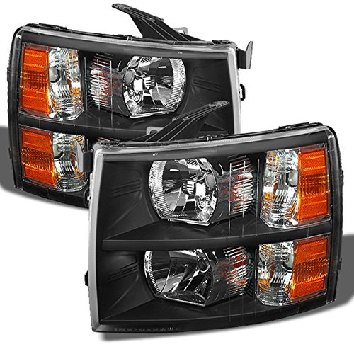 AKKON Black Bezel Headlights Replacement for 2007-2013 Chevy Silverado - Driver & Passenger Side Headlamps Pair - Upgrade Your Truck's Style & Night Visibility