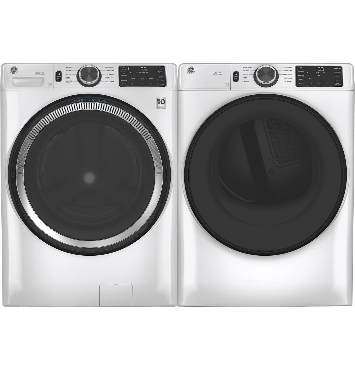 GE Front Load Washer and Dryer Set - 5.5 Cu. Ft. White Washer & 7.8 Cu. Ft. Gas Dryer (GFW550SMNWW/GFD55GSSNWW) - Perfect for Laundry Rooms, Apartments, and Energy-Efficient Homes