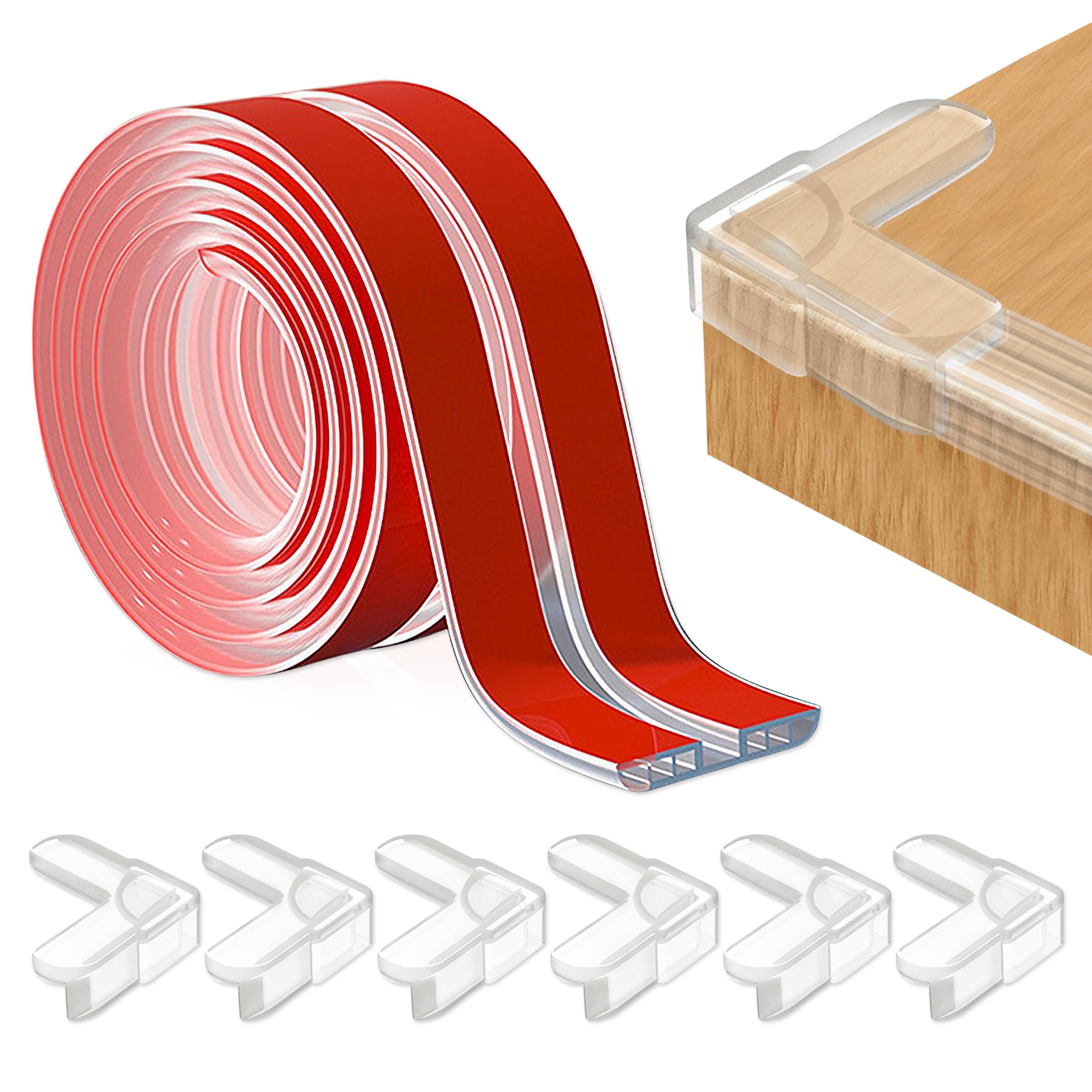 Pushiibee 6.6 Ft Clear Silicone Edge Protectors for Furniture - Corner Guards for Tables, Drawers & Walls | Baby Proofing & Home Safety Protection