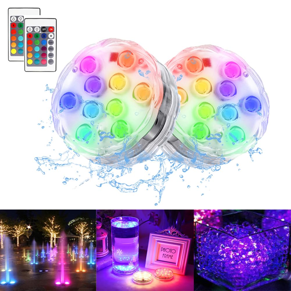 16 Color Changing Submersible LED Lights with Remote - Waterproof Pool Lights for Above Ground Pools, Battery Operated Pond Lights for Bathtub, Vase, Aquarium Decor - Perfect for Parties, Weddings & Relaxing Spa Nights