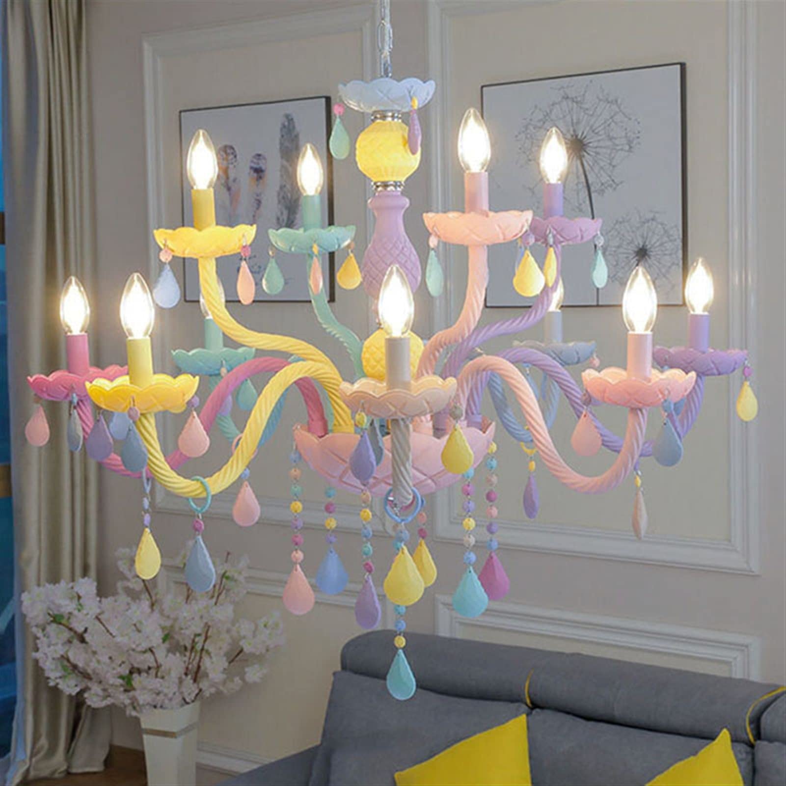 Modern LED Crystal Chandelier Lamp - European Style Rainbow Ceiling Light for Bedroom, Living Room & Dining Room | Energy Efficient Colorful Indoor Lighting