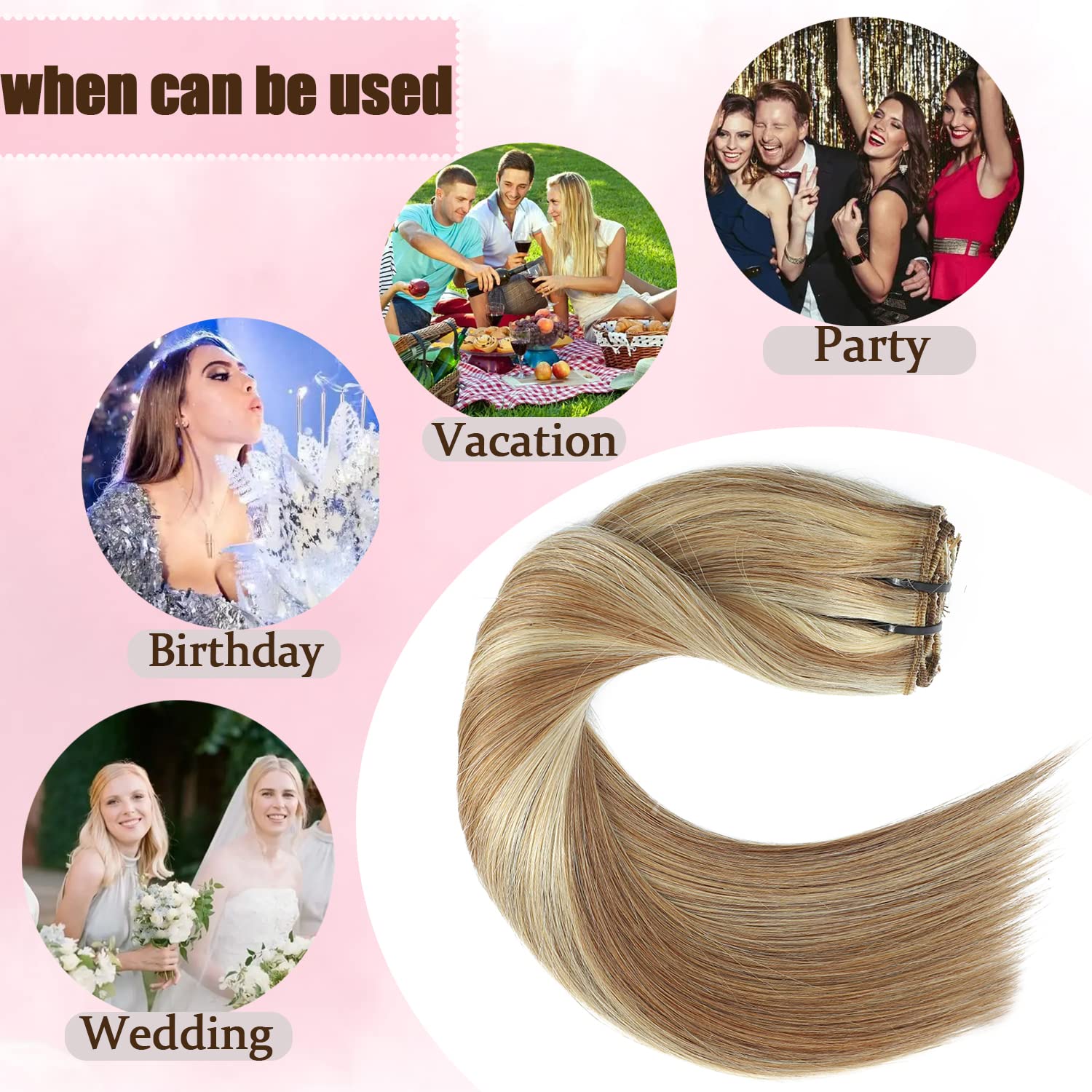 Clip-In Human Hair Extensions 120g 8pcs - 22 Inch Straight Remy Hair in Chestnut Brown & Bleach Blonde (#6/613) | Natural Real Hair for Volume & Length | Perfect for Parties, Weddings & Daily Styling