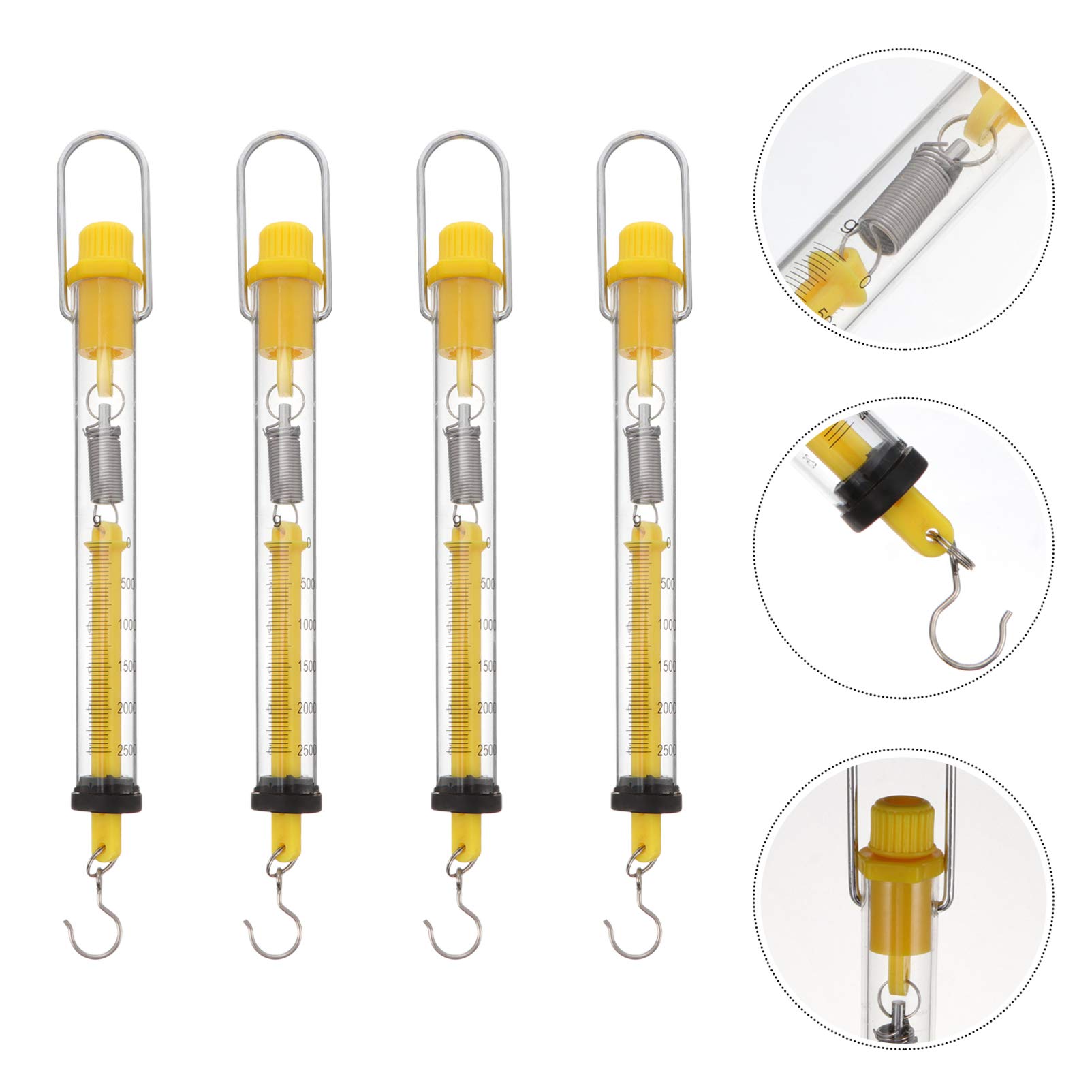 4-Piece Spring Balance Dynamometer Set - Tubular Spring Scale with Dual Newton/Kg Labels - Hanging Hook Scale for Precise Weight Measurement - Portable Plastic Gauge for Science Labs, Fishing, and Outdoor Activities
